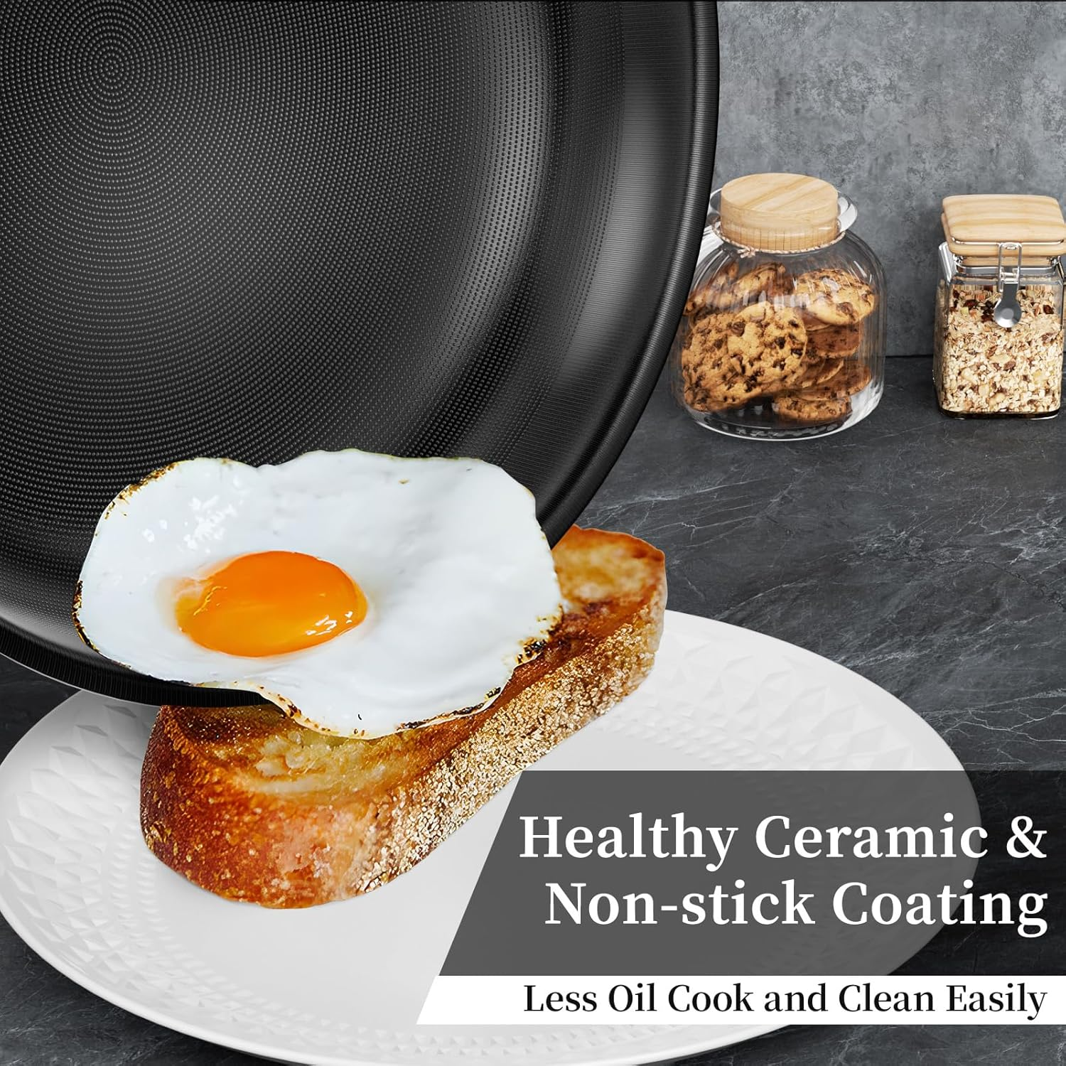 Nonstick Ceramic Frying Pan Set, 20 CM&24 CM&28 CM Stainless Steel Frying Pan Skillet W/Glass Lid, Titanium Ceramic Omelet Pans, Kitchen Cooking Pan Set, Compatible W/All Cooktops - Silver image number 2