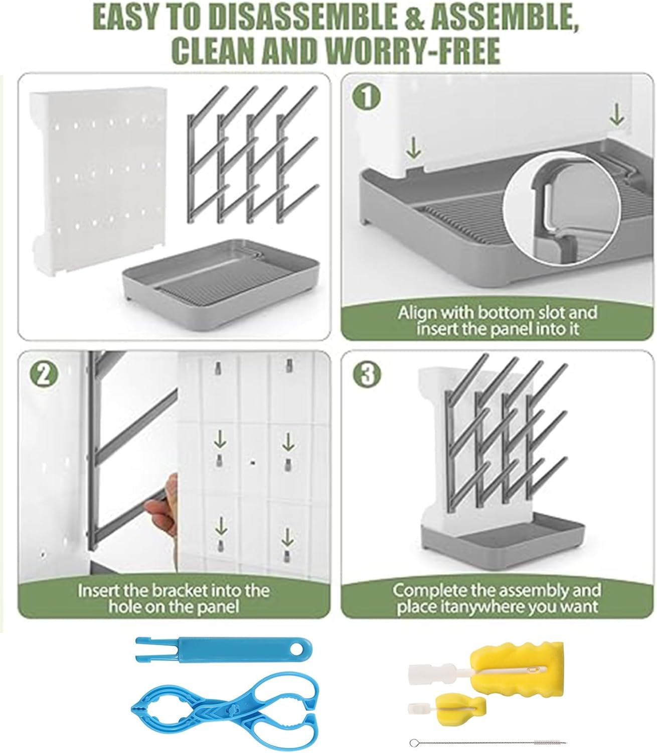 Vertical Baby Bottle Drying Rack， Dish Racks and Kitchen Accessories, Bottle Organizer Baby Storage，Pump Parts,Pacifiers or Brush Stand image number 2