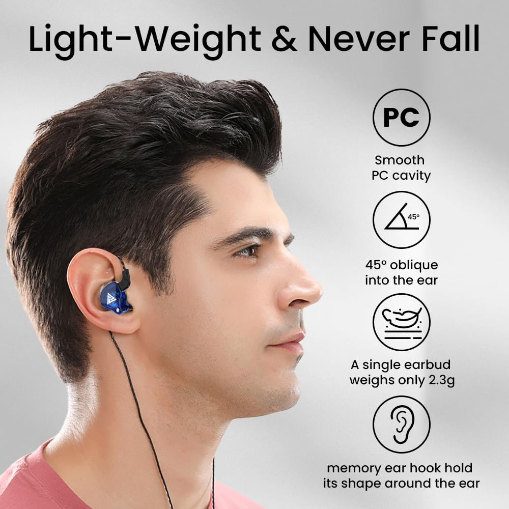 Qkz Ak6 Gaming Earbuds with Mic,Universal 3.5Mm Hifi Sport Headphones in Ear Earphone for Running with Microphone Headset Music Earbuds (With Mic, Blue) image number 1