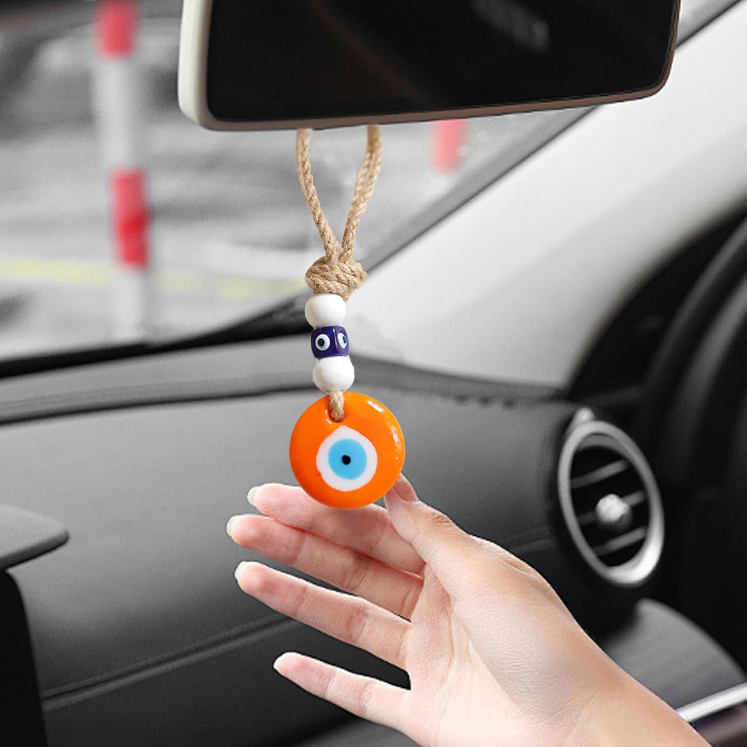 Evil Eye Ornament, Car Evil Eye Charm Car Decoration, Rear View Car Ornament, Evil Eye Charm Car, Evil Eye Car Ornament for Car, Rear View, Window, Door, Balcony - Lightblue image number 3
