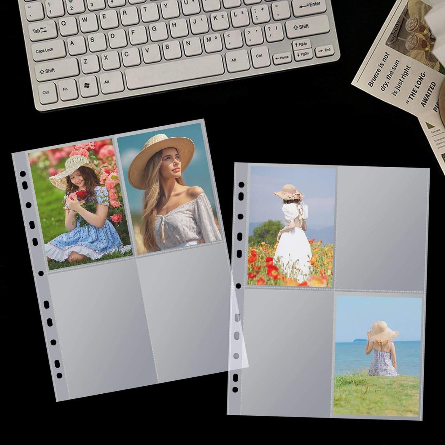 Cleminsta A4 Photo Sleeves, Pack of 30, 240 Pockets Photo Sleeves for A4 2/3/4 Ring Binder, Transparent Postcard Sleeves, Small Transparent Pockets, Double-Sided 4 Pockets Document Sleeves, Cards & image number 4