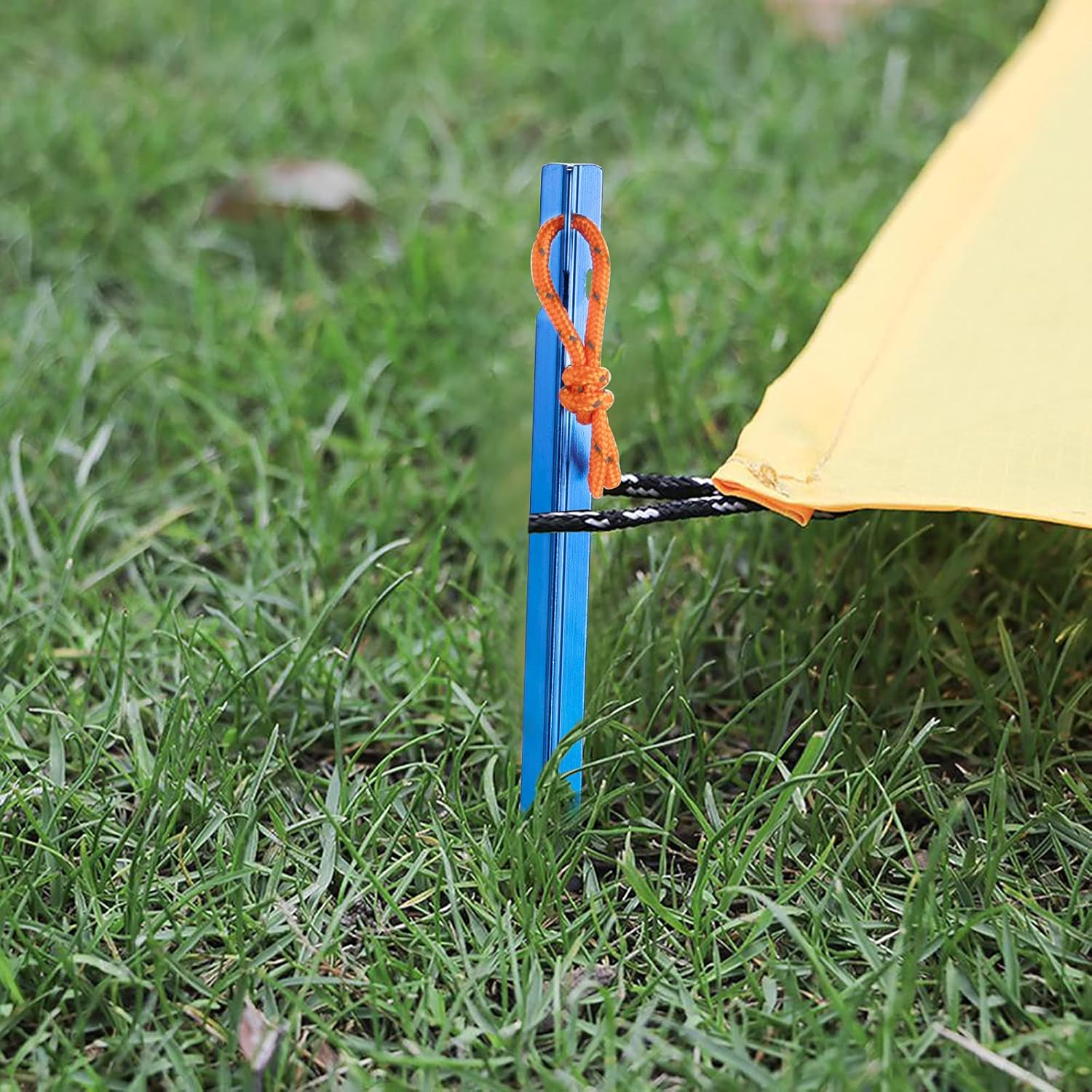 12 Pieces Tent Pegs, Y-Shaped Heavy Duty Tent Pegs Aluminium Alloy Blue Camping Tent Stake Nail with Reflective Rope for Camping, Outdoor, Beach and Hiking image number 6