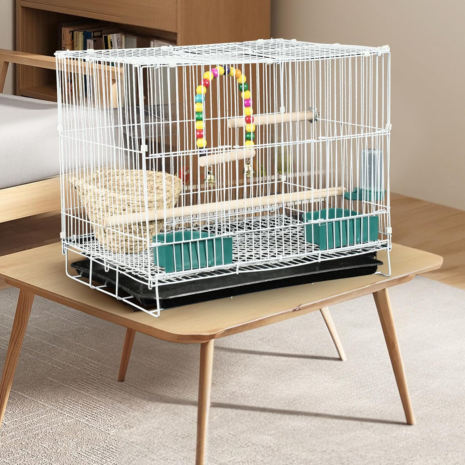 Lightweight Bird Cage Set,With Birdcage,Bird Toys,Straw Bird Nest,And Convenient Cleaning Tray,Suitable for Long Tailed Parrot, Love Bird, Parrot, Sparrow, Canarie, Suitable for Families or Travel image number 5