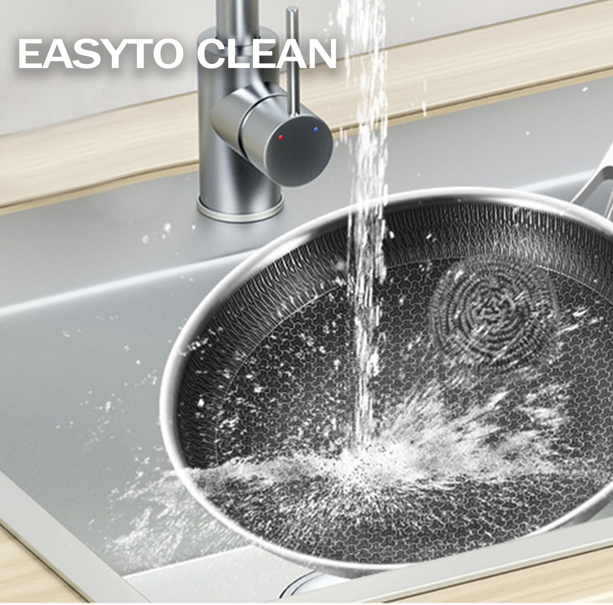 Stainless Steel Pan, 3-Layer Stainless Non Stick Frying Pan, Thickened Frying Pan without Coating Suitable for Nduction,Gas Cooktops,Ceramic and Electric Stove（11 Lnch） image number 3