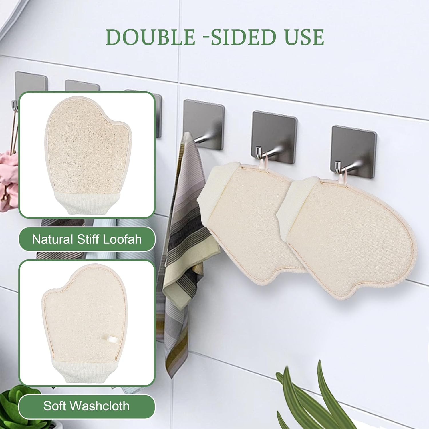 Natural Loofah Exfoliating Body Scrubber, Bath Loofa Scrub Exfoliator Mitten Glove Shower Luffa Sponge Pad for Men Women Elderly (1 Pcs, Double-Sided) image number 3