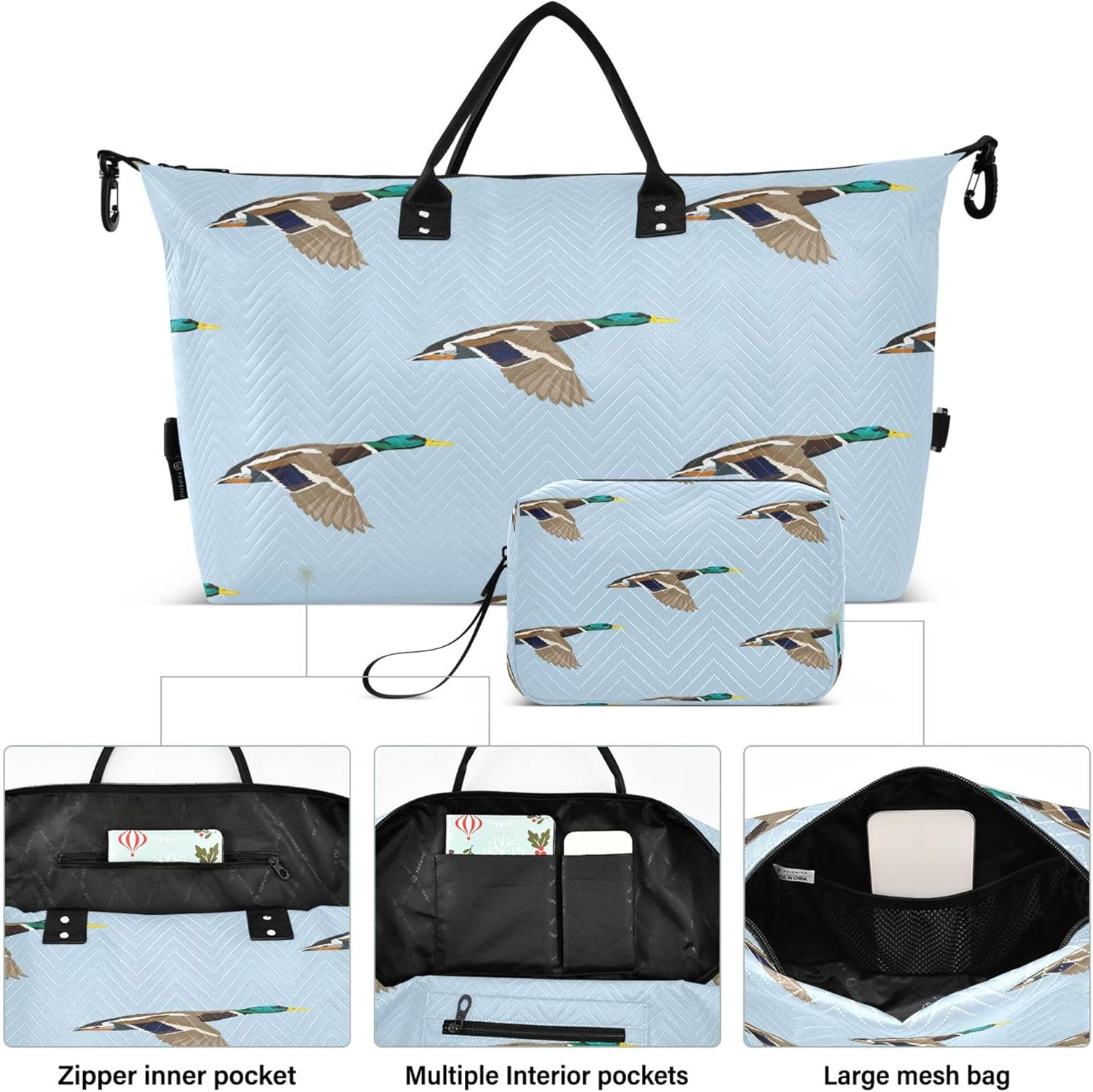 Duffel Bags Workout Bag Weekend Bag with Adjustable Strap for Trekking Multifunctional Bird Duck, Multi, One Size, Modern/Fitted, Multi, One Size, Modern/Fitted image number 6