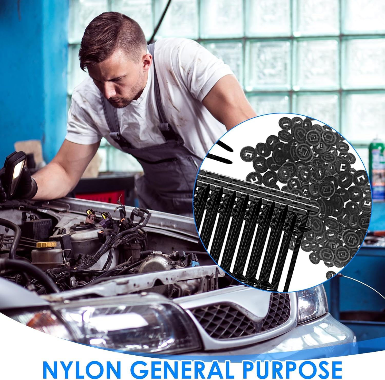 50 Pcs Nylon Universal Cable Tie Buckle, Zip Tie Rivets Holder for Repairing Car Home Garage Machine, Multipurpose Black Plastic Self-Locking Heavy Duty UV Resistant Automotive Fastener for Auto Fix - 100 Pcs image number 2