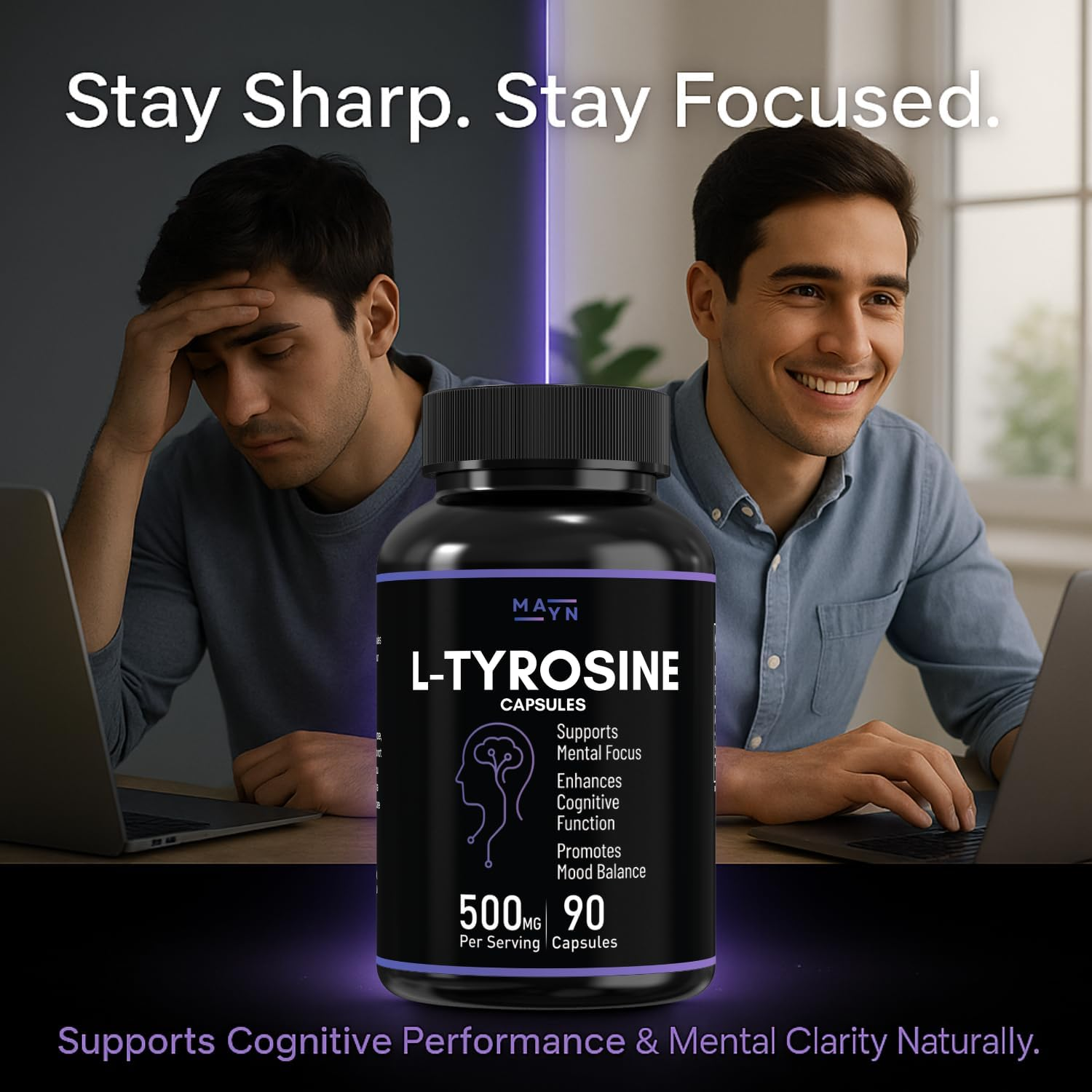 L-Tyrosine 500Mg &ndash; 90 Vegan Capsules | Non-Gmo, Gluten-Free, No Fillers | Dietary Supplement for Adults by MAYN image number 3