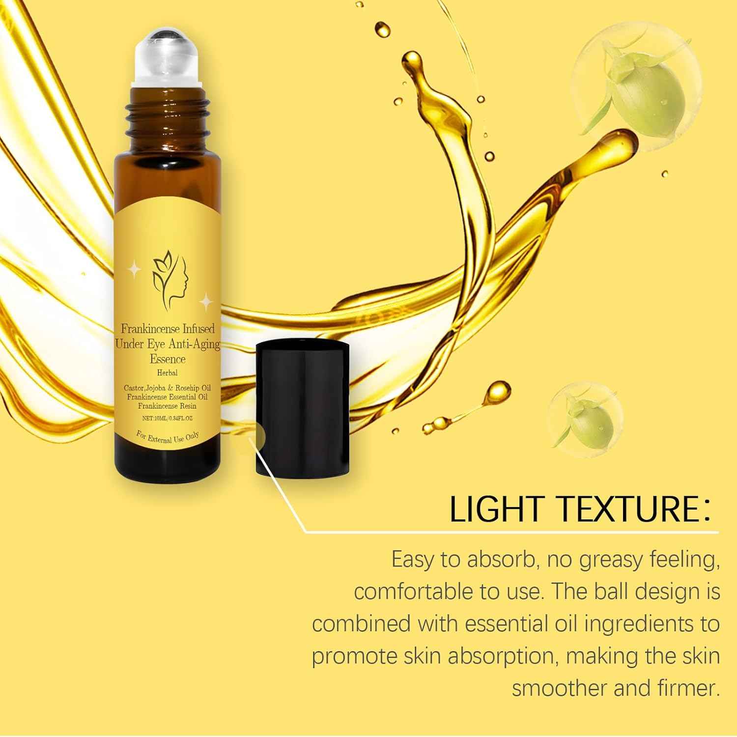 Frankincense Eye Roller Ball Essence Oil with Castor, Jojoba and Rosehip &ndash; under Eye Serum for Dark Circles, Puffiness, Wrinkles, Fine Lines &ndash; Anti-Aging Hydrating Eye Treatment Roller 10Ml (3Pcs) image number 2