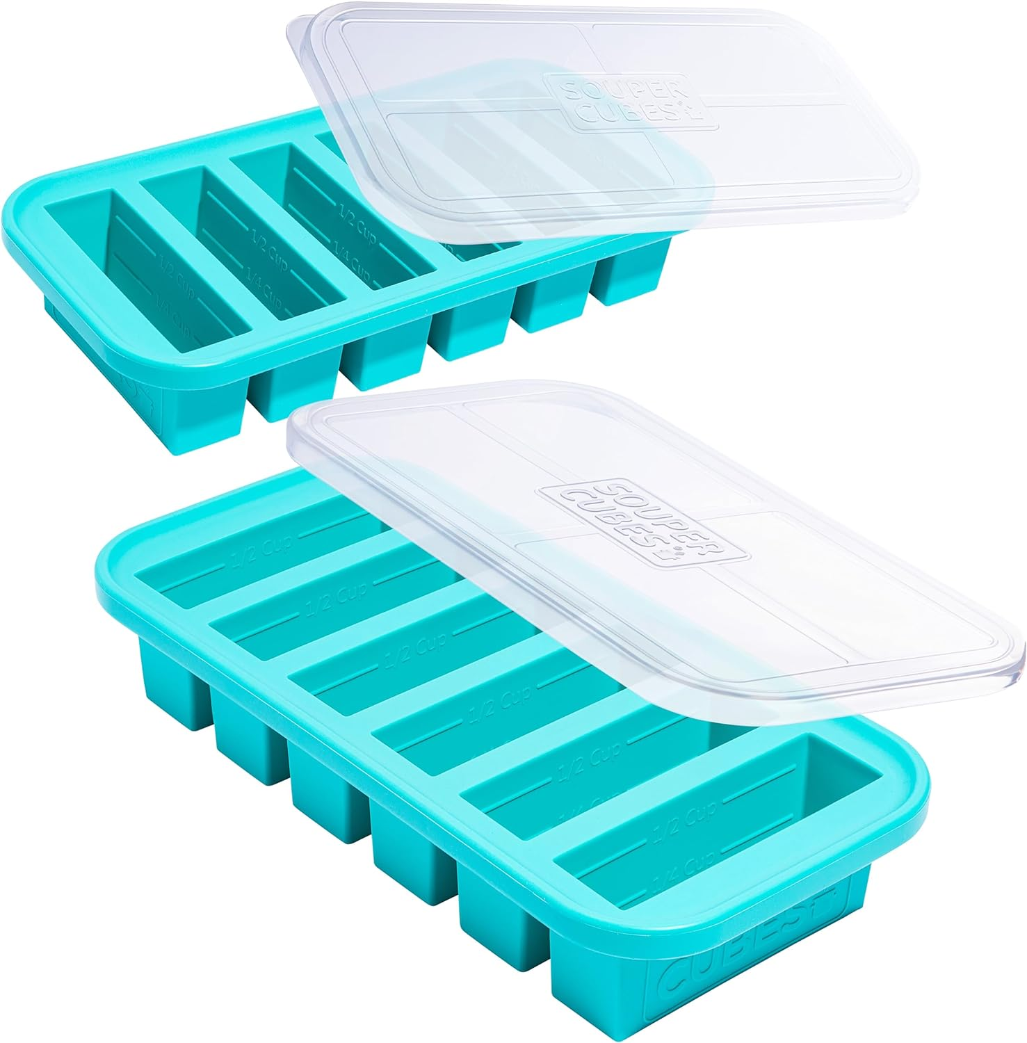 Souper Cubes 1/2 Cup Silicone Freezer Tray with Lid - Easy Meal Prep Container and Kitchen Storage Solution - Silicone Mold for Soup and Food Storage - Aqua &ndash; 1-Pack