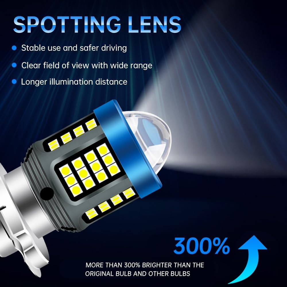 Windance 2Pack, H4 LED Bulb 1200LM 13W with Lens, Hi/Lo Beam Super Bright 12V-80V Daytime Running Light Bulbs for Motorcycles E-Bike Scooters ATV UTV Pit Bike(White, H4) image number 1