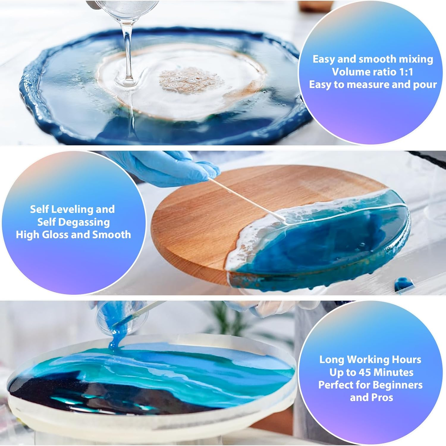 64OZ(1.9L) Epoxy Crystal Clear Epoxy, No Yellowing No Bubble Self Leveling Coating Casting Resin for Table Tops, Art Crafts, Jewelry, Molds, DIY Projects 1:1 Ratio(32Oz X 2)