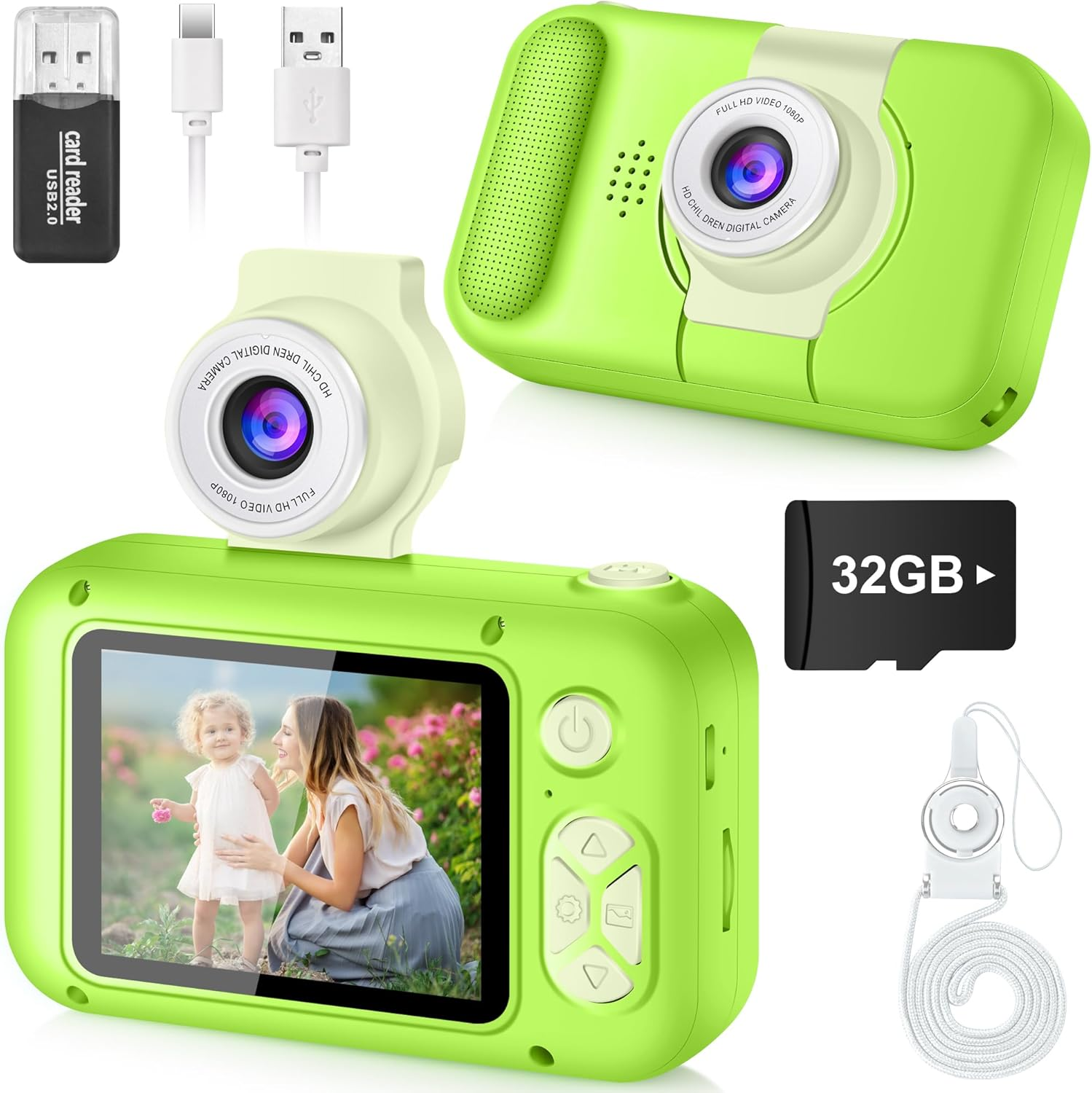 ARNSSIEN Kids Camera Toy for 3 4 5 6 7 8 9 10 11 12 Year Old Girls/Boys,Kids Digital Camera for Toddler with 180&deg;Flip Lens&2.4In IPS Screen,Birthday Festival Present Toy for Girls/Boys,32 GB Card,X101