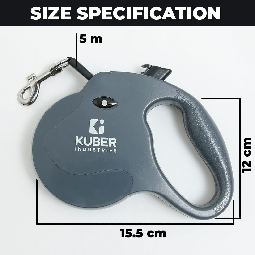 Kuber Industries Automatic Retractable Dog Leash with Anti-Slip Handle, One-Handed Brake- Grey image number 3