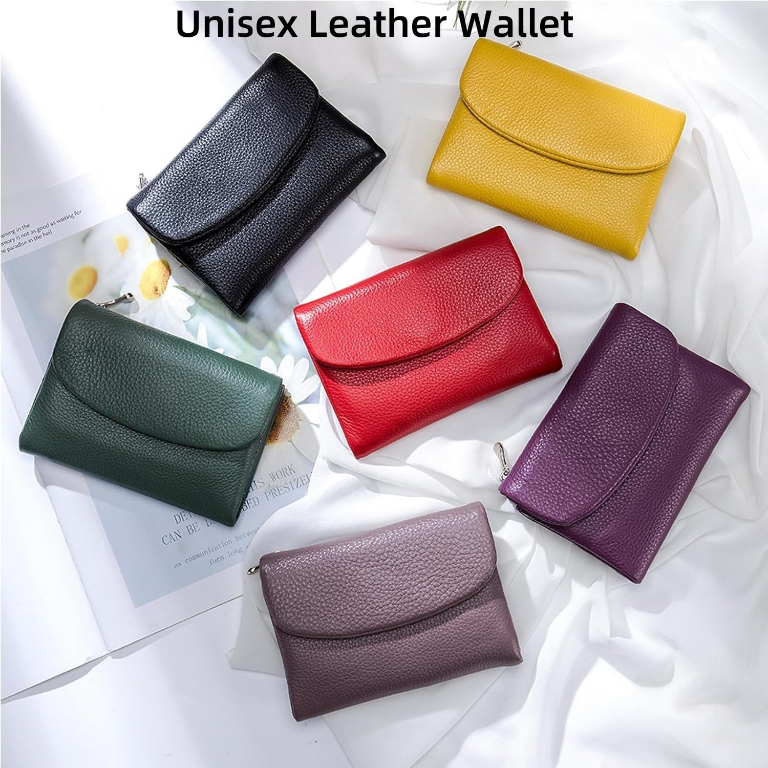 Unisex Leather Wallet, 5.3In Short Genuine Leather Coin Card Holder, Unisex Clutch Bags with Credit Card Holder and Cash Slots (Light Blue)