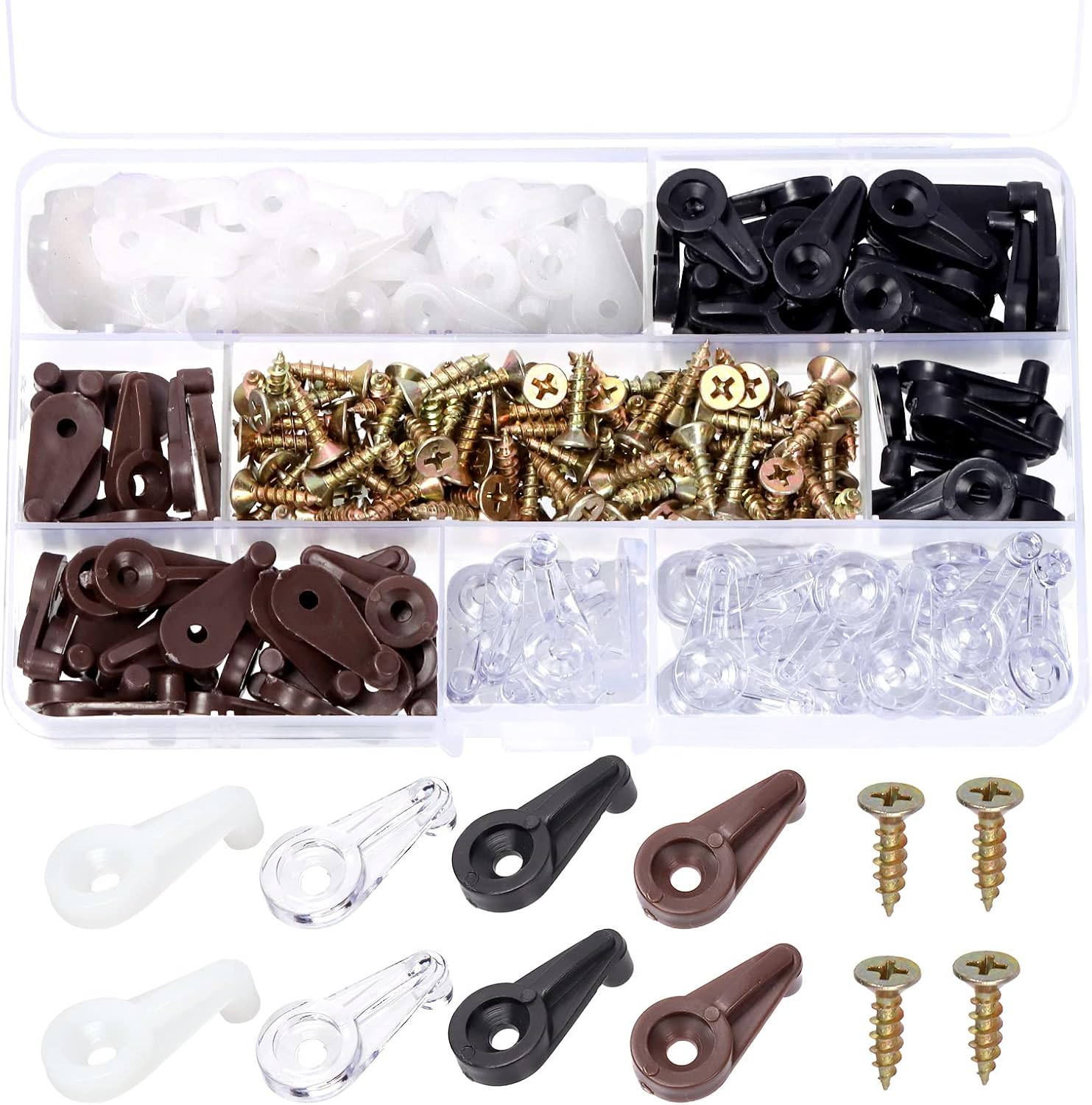 Tanstic 240Pcs Glass Retainer Kit, 4 Colors 4Mm Cabinet Clips, Door Retainer, Plastic Mirror Clips with Screws for Fixing Glass Doors (White/Transparent/Brown/Black) image number 1