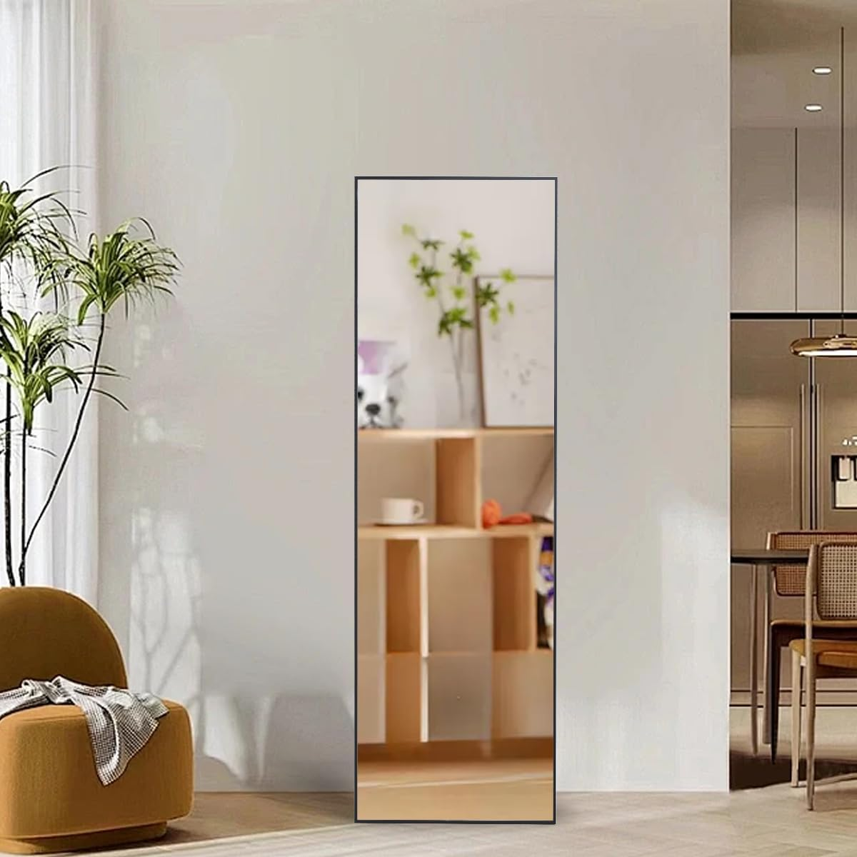 Shatterproof Full Length Mirror 160X50Cm, Unbreakable Tempered Glass with Floor/Wall Mount for Kids' Rooms, Gyms&High-Traffic Areas Child-Safe Design&Military-Grade Frame (Black 160X50Cm)