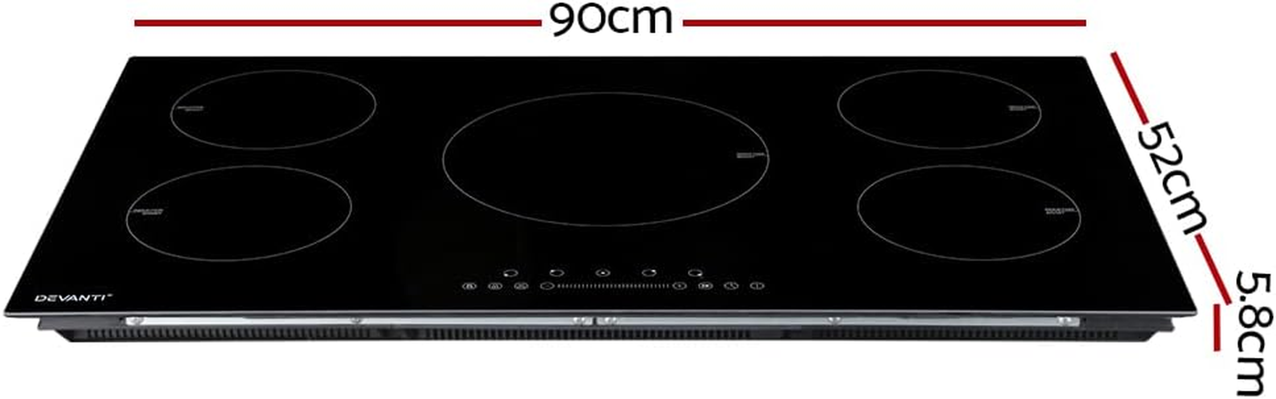 Devanti Induction Cooktop, Ceramic Glass Portable Cookware Cooker Super Powerful Electric Stove Plate Home Kitchen Appliance, with 5 Cooking Zones Touch Control Panel Black image number 1