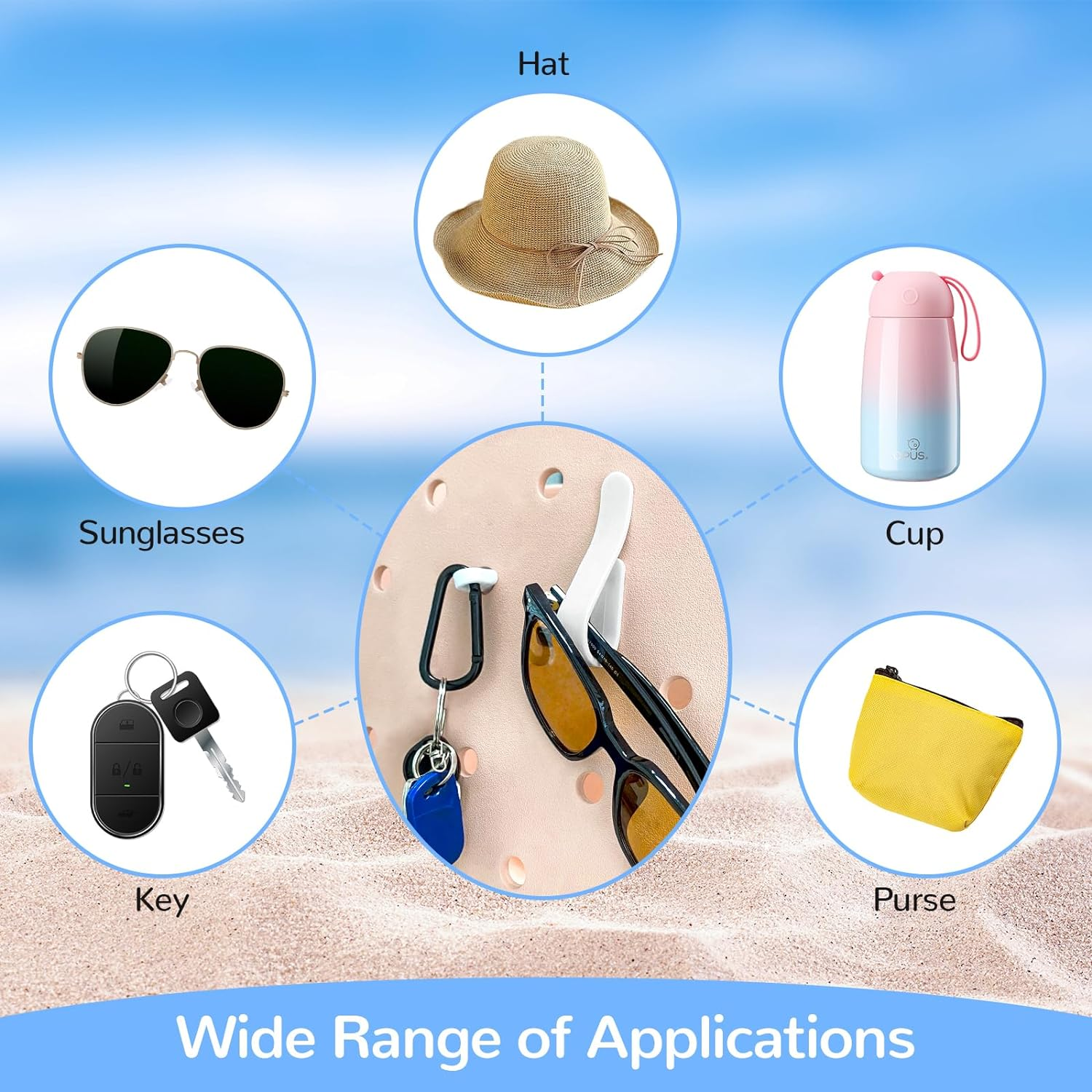 4Pcs Hooks Set Accessories Compatible for Bogg Bag, Insert Carabiner Key Chain Holder Charms, Compatible for Small & Large Beach Bags