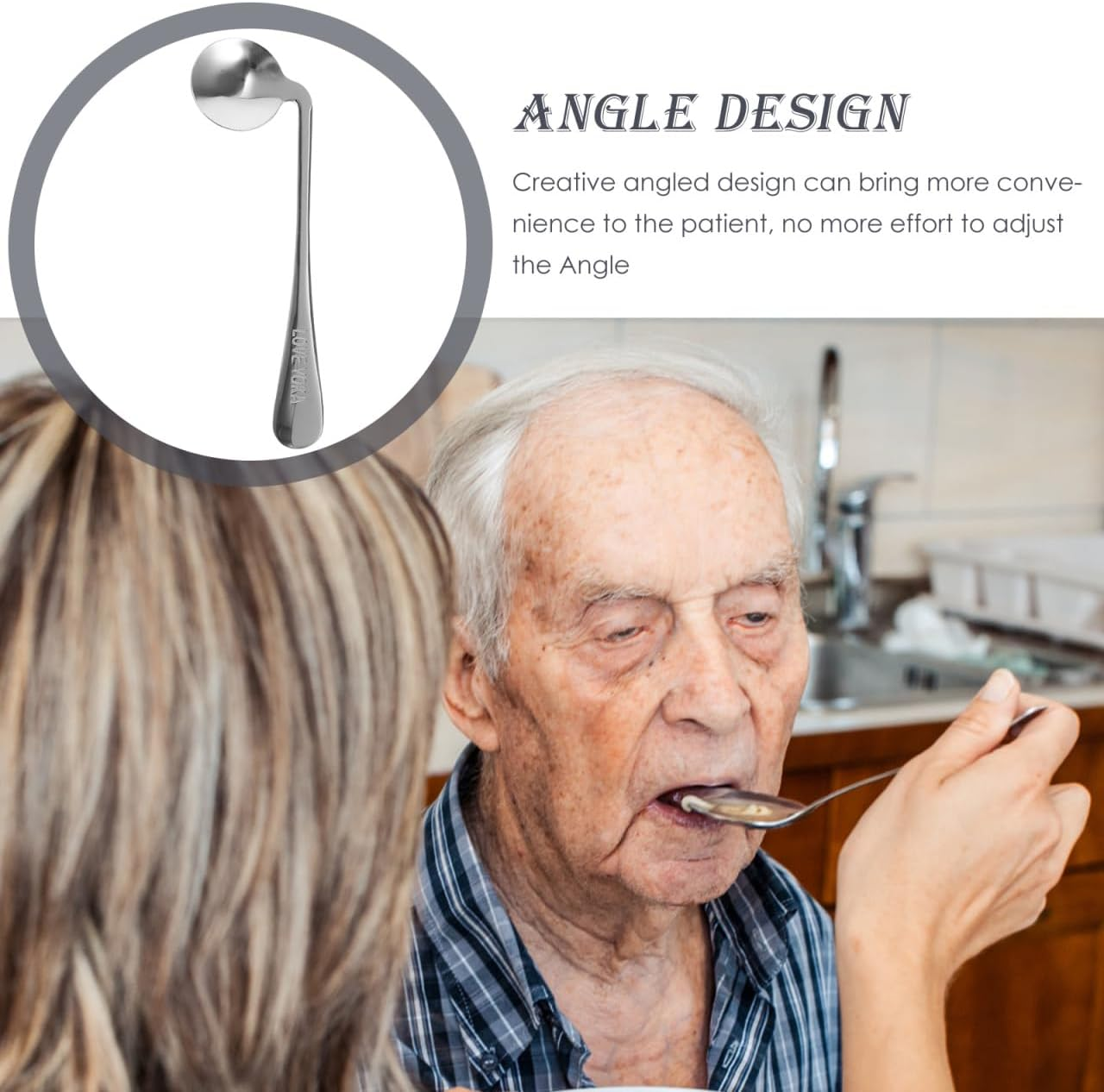 Baluue Angled Stainless Steel Elbow Spoon Fork for Elderly and Disabled Patients Self-Feeding Aid Ergonomic Handle for Bedridden Care and Daily Use image number 1