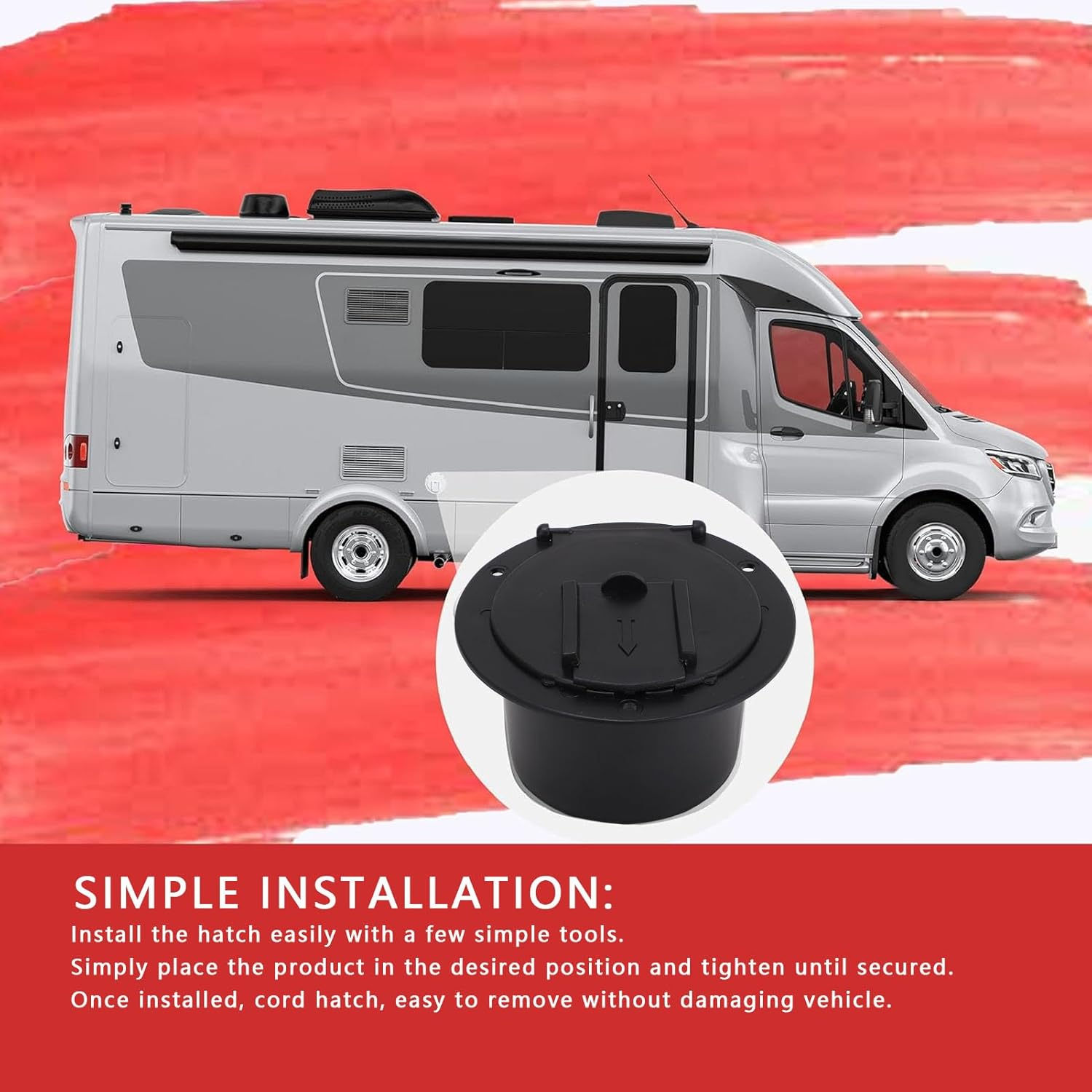 Round Cable, Snap on Cover, Made of ABS, Fits 2-3/4 Dia. Hole, for RV Trailer Motorhome, Uv-Stabilized Plastic, Snap Lock Door, Accepts up to 50 Amp Cord image number 2