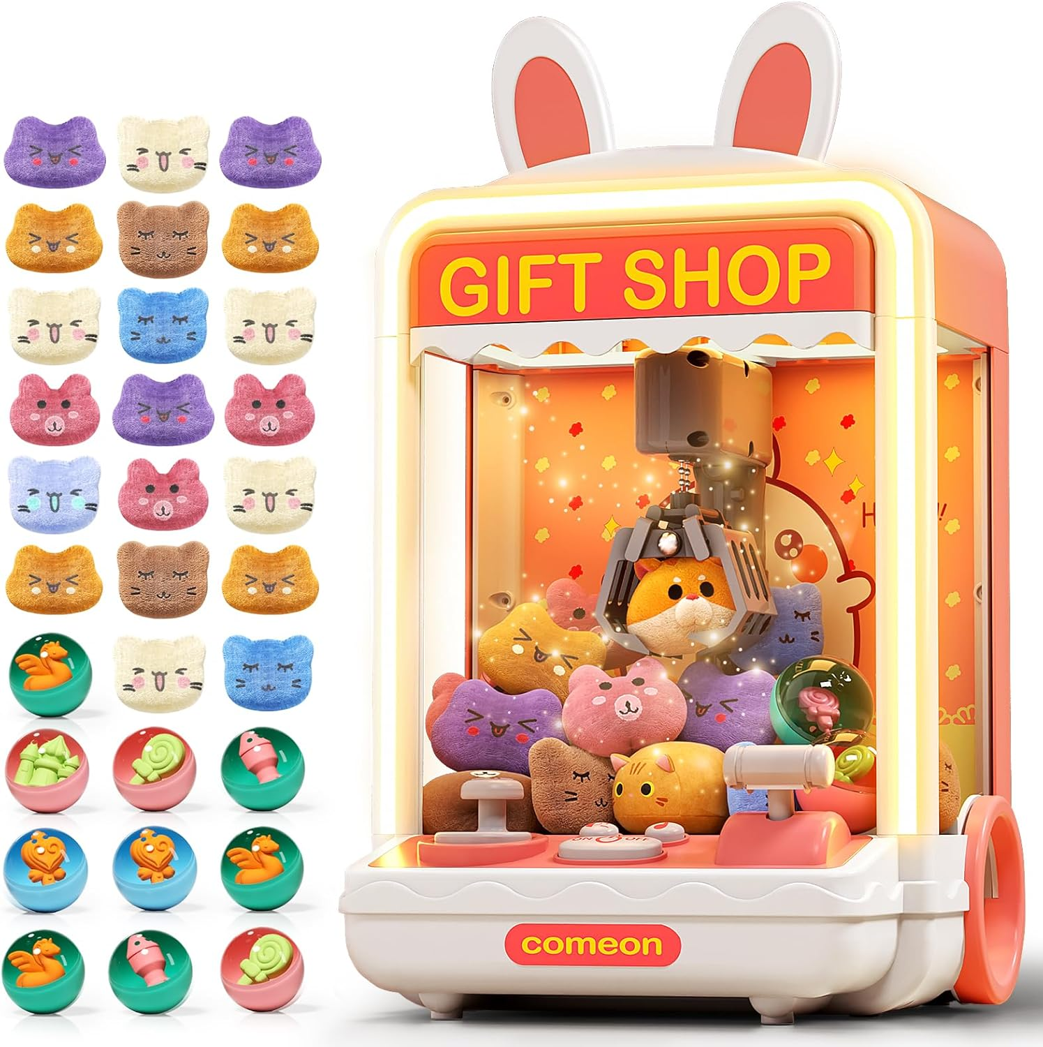 Kids Claw Machine, Mini Candy Vending Grabber, Prize Dispenser Toys for Girls and Boys, Electronic Claw Game Machine for Party Birthdays with Lights Sound, Includes 20 Plush and 10 Mini Toys image number 4
