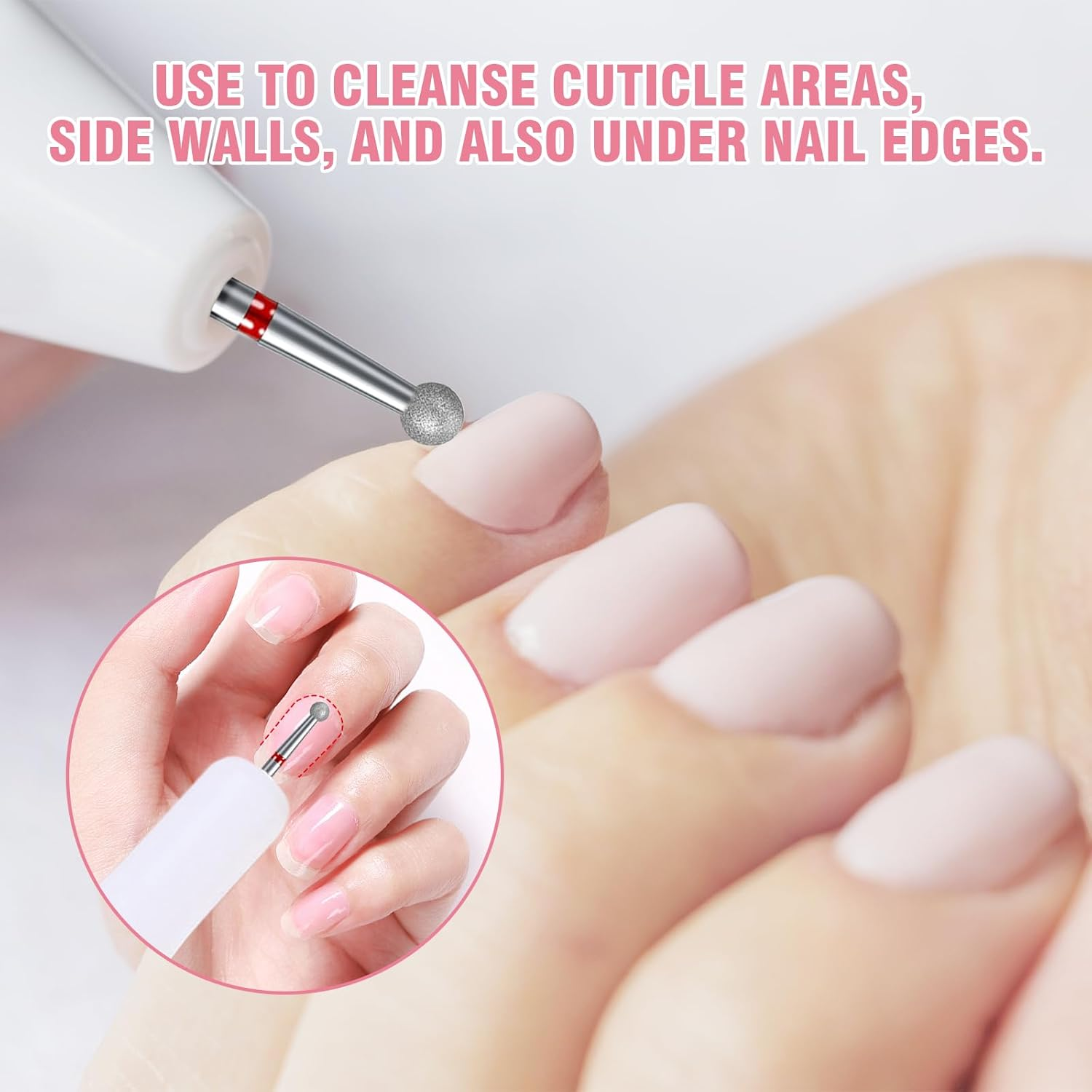 FULINJOY 10 Pieces Nail Drill Bits, Ball Head 3/32'' Cuticle Clean Nail Bit for Electric Nail File Machine, for Acrylic Manicure Pedicure Cuticle Gel Polishing, Nail Salon Supply (5 Sizes) image number 2