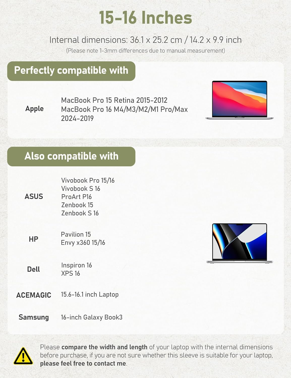 15-16 Inch Laptop Sleeve for Pro 16 2024-2019, Macbook Pro 15 2015-2012, ACEMAGIC 15.6-16.1 Inch Laptop, HP Pavilion 15, 16 Inch Samsung Galaxy Book3, Dell XPS 16, Washable Kraft Case image number 6