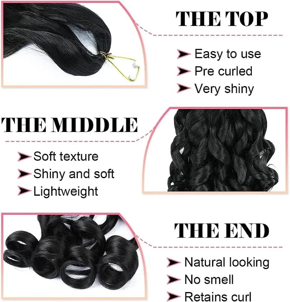 French Curl Braiding Hair 24 Inch Pre-Stretched 6 Packs Lightweight Black Curly Braiding Hair for Styling and Braiding, Easy to Install, Perfect for Box Braids & Locs（Black) &ndash; Ruibex image number 2