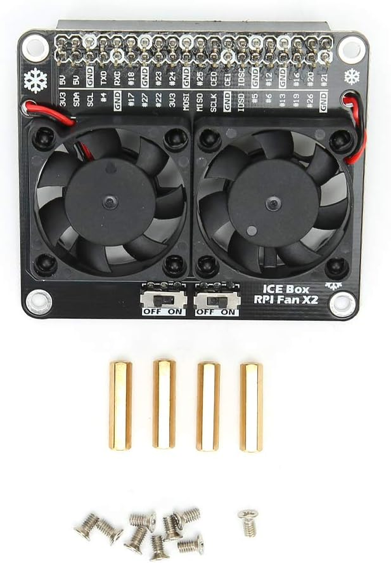 Bewinner Double Computer Case Cooling Fan, 40Pin Expansion Board Heat Sink Active Cooling Dual Fans with LED Light for 4B/3B+/3B Cooling Fan Water Cooling Systems