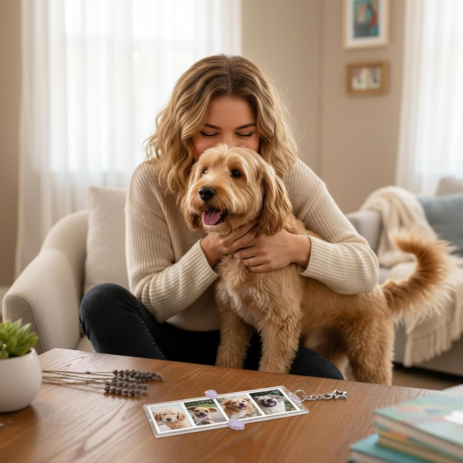 Picture Keychain,6X3Inch Clear Cartoon Wing Clip - DIY 4-Compartment Photo Cover Keychain,For Women Friends Bag Purse Wallet Pocket Valentines Day Birthday Holiday Party image number 5