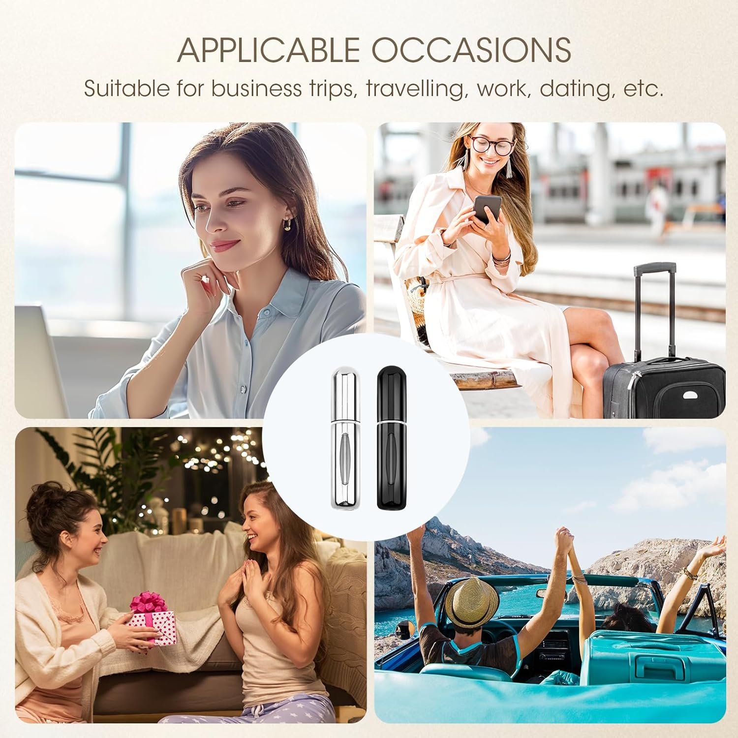 6 Pcs Perfume Bottle Travel Refillable, 5Ml Mini Atomizer, Portable Spray Pump Case, Compact Lightweight for Daily Use (Black & Sliver) image number 3
