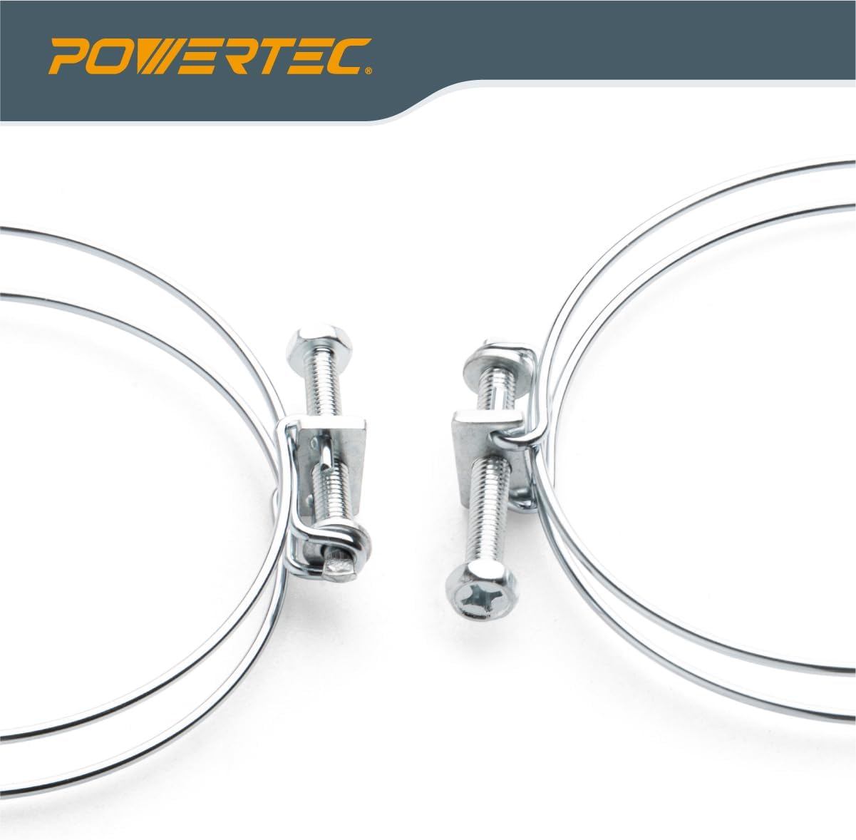 POWERTEC 4 Inch Double Wire Hose Clamp with Bolt, 10 PK Adjustable Hose Clamps for Dust Collector, Dust Collection Hose and Dryer Vent Hose, Pipe Clamp, Worm Gear Clamp, 70261 (Color May Vary) image number 2