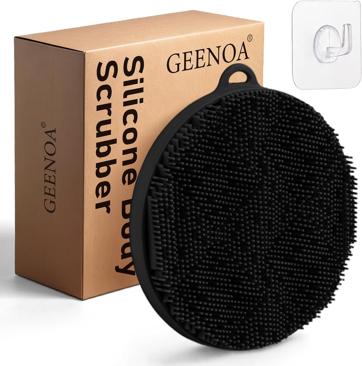 GEENOA Silicone Body Scrubber for Shower, Hygienic Silicone Loofah with Waved Bristles and Non-Slip Handle, Durable Body Buffer Shower Scrubber for Gentle Exfoliating & Lathering(Black)