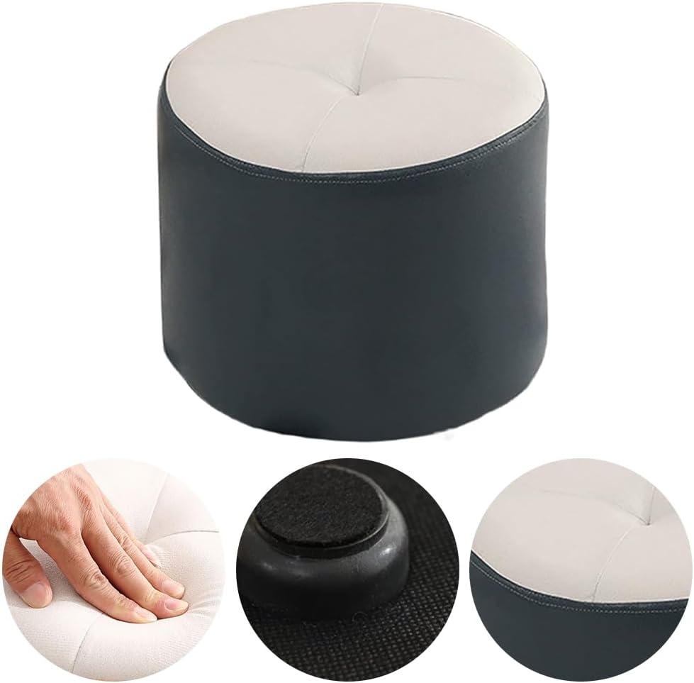 Modern PU Leather Stool with Wooden Frame，Multifunctional Entryway Bench, Shoe Changing Ottoman, Soft Cloud Grey Compact Seat for Living Room, Bedroom & Office (31X31X26Cm) image number 3