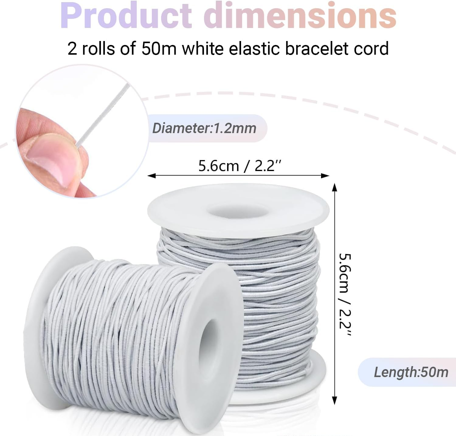 JOWILIN Elastic String for Bracelets, 2 Roll 1.2Mm 100M Sturdy Stretchy Bracelet String, Durable Elastic Cord for Jewelry Making, Beading, Necklaces, Sewing, Crafts (White) image number 3