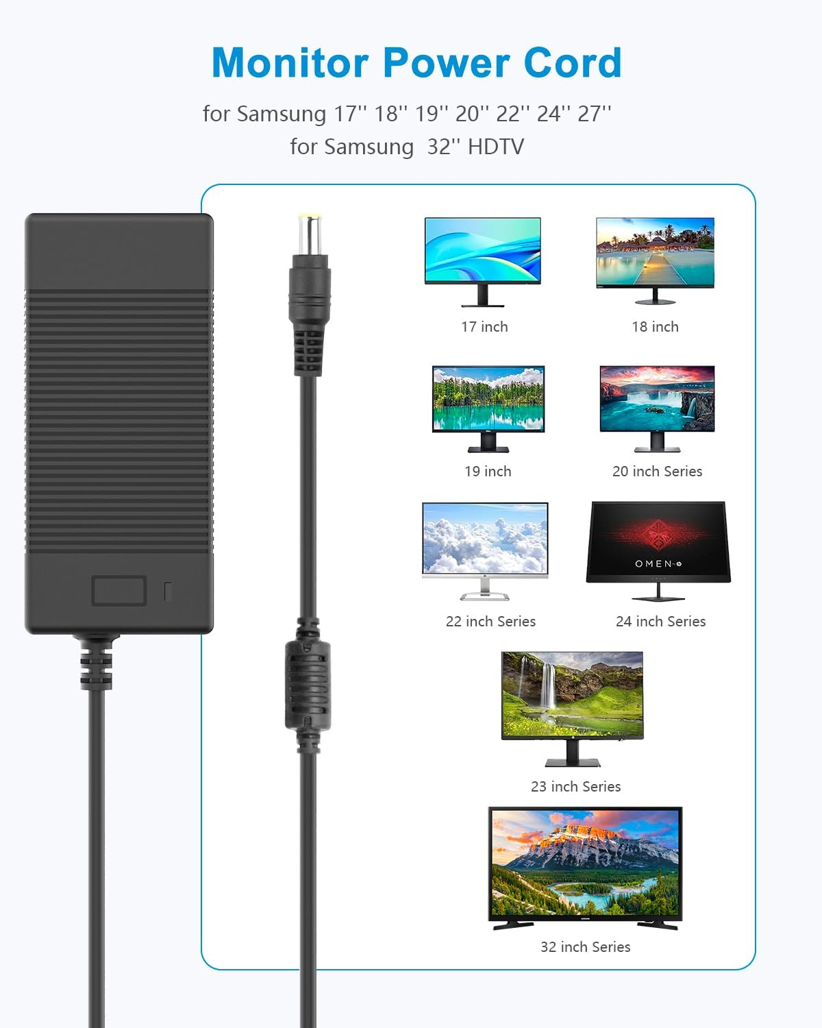 ALITOVE 14V 4A Power Supply Adapter DC 14V Power Cord for for Samsung Monitor 15" 17" 18" 19" 20" 22" 23" 24" 27" 32" LED LCD TFT Monitor TV Power Supply Cord with 6.5 X 4.4Mm image number 2