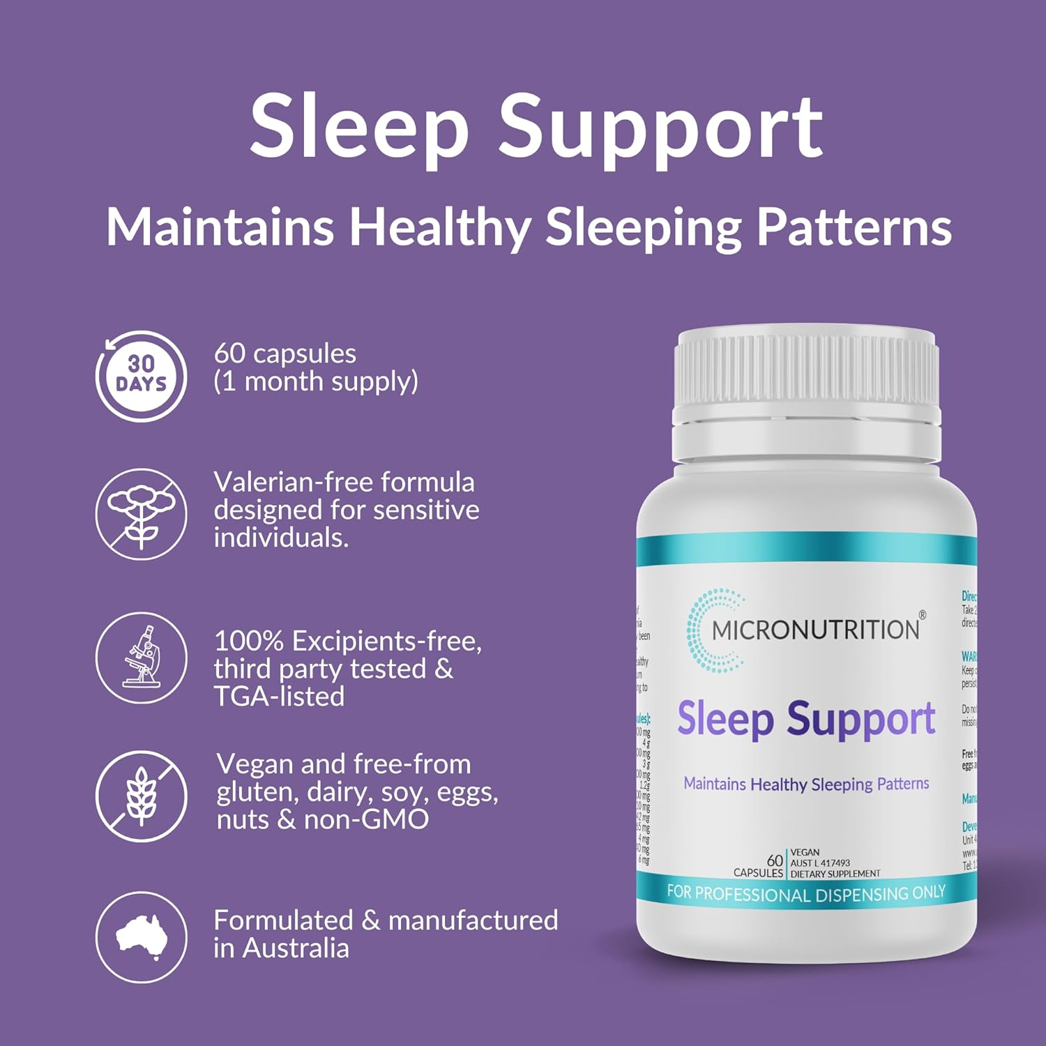 Sleep Support (60 Capsules) - Sleep Supplement Tablets - Herbal Sleep Aid with Magnesium, Passionflower & California Poppy - Maintains Healthy Sleeping Patterns (30-Day Supply) - MICRONUTRITION image number 3