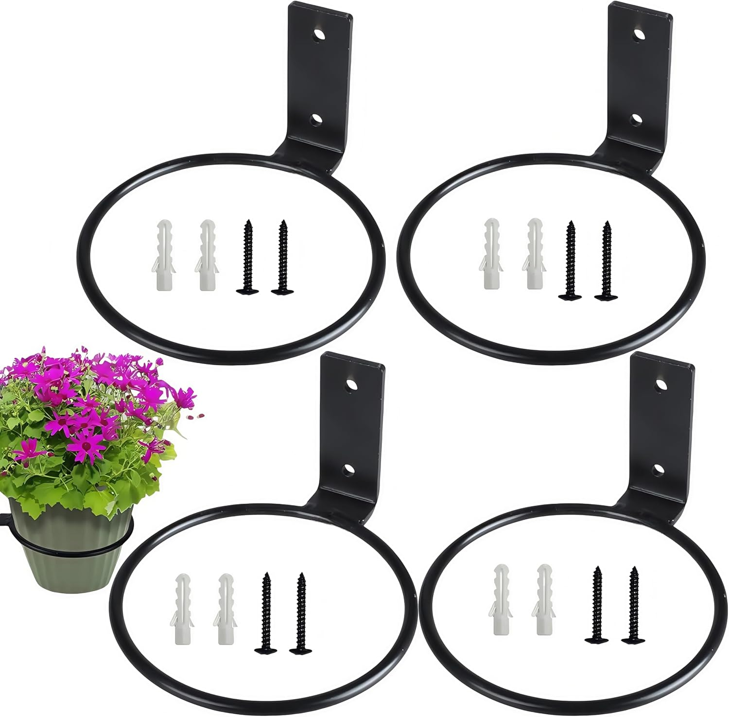 4 PCS Flower Pot Holder Ring, 5 Inch Iron Plant Pot Support Holder Ring for Wall Mount, Hanging Plant Stand Heavy Duty Metal for Space Saving,Fit for Outdoor, Indoor Home Decoration image number 2