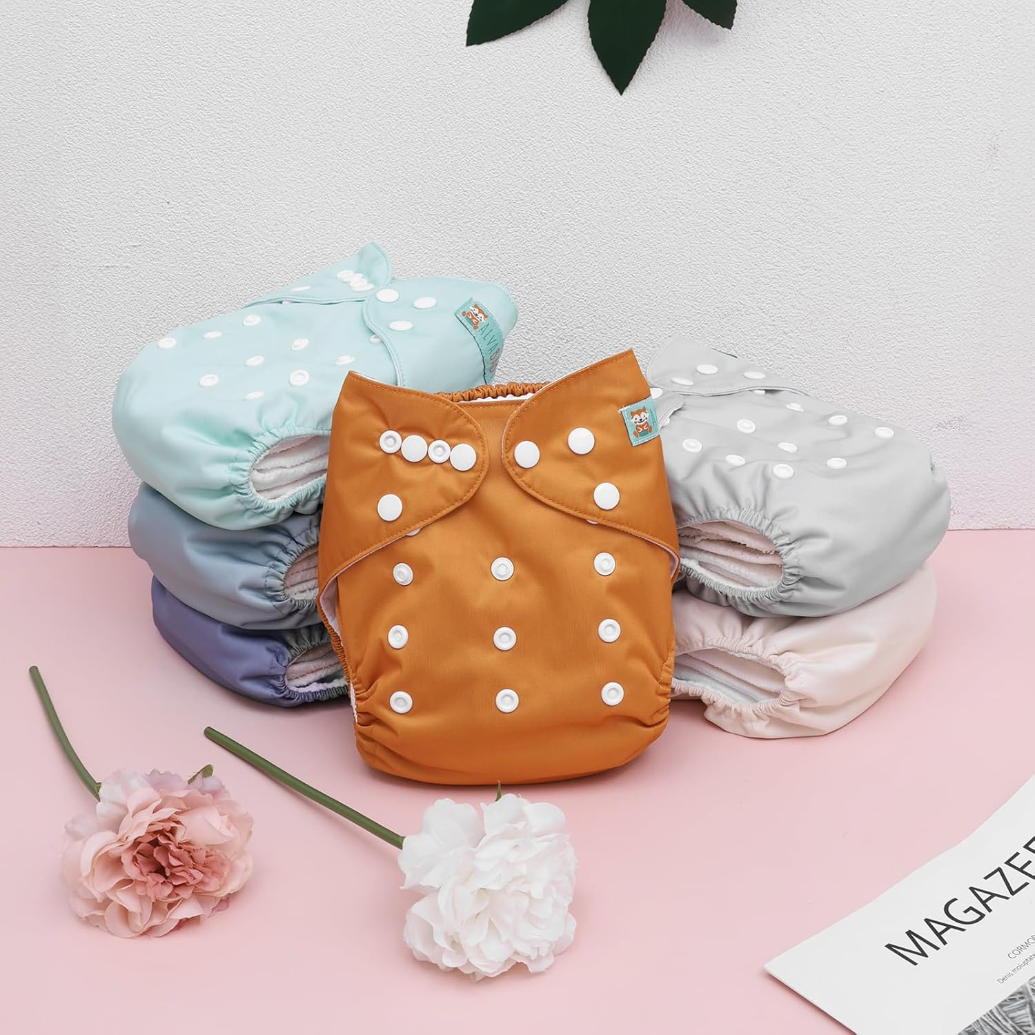 ALVABABY 6 Packs with 12 Inserts Cloth Diaper One Size Adjustable Washable Reusable for Baby Girls and Boys 6BM108-AU image number 5