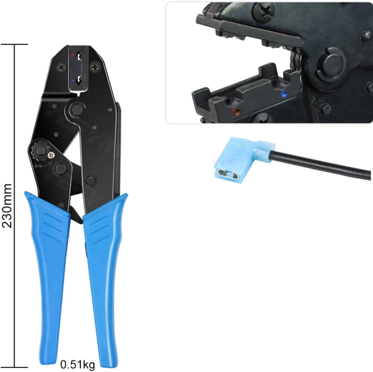 Flag Spade Female Connectors Ratchet Crimp Pliers Crimping Tool AWG22-14 Terminal Crimper Wire Crimp Tool for Crimping Tubular Terminals Nylon HS-07FL image number 1