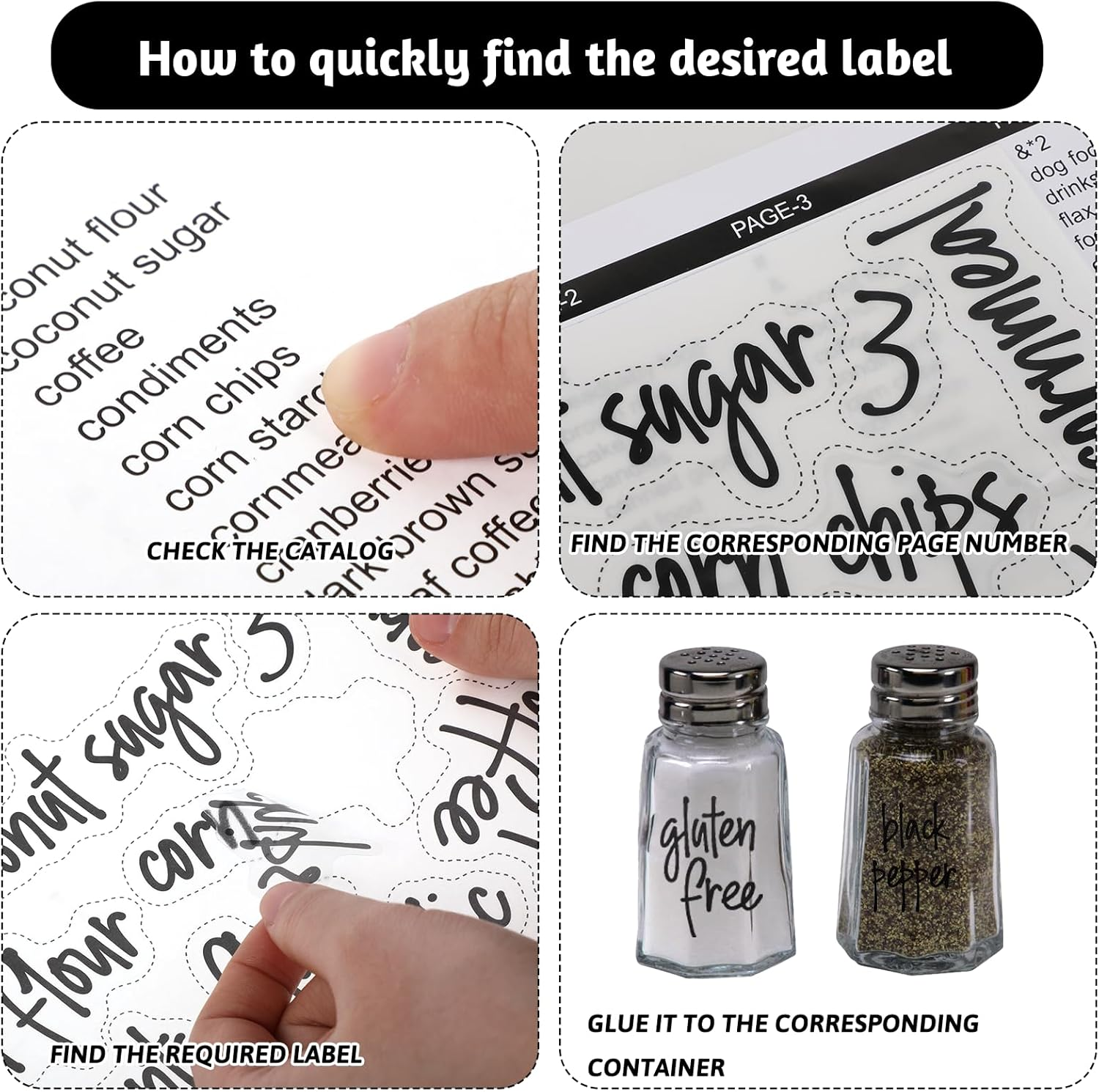 168 PCS Kitchen Pantry Labels for Food Containers, Food Pantry Labels, Gloss Clear Preprinted Water Resistant Complete Label Set, Labels for Organize Storage Jars, Spice, Waterproof Containers image number 1