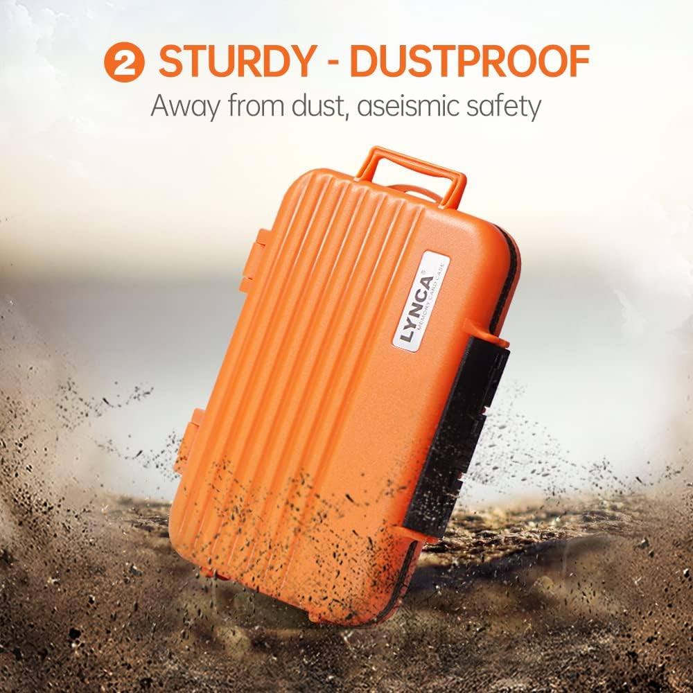 Water-Resistant & Anti-Shock Memory Card Case - Holds 24 Cards: 8 SD/SDXC/SDHC, 4 CF, 12 Micro SD/SDXC/SDHC TF (Orange) - Orange image number 2