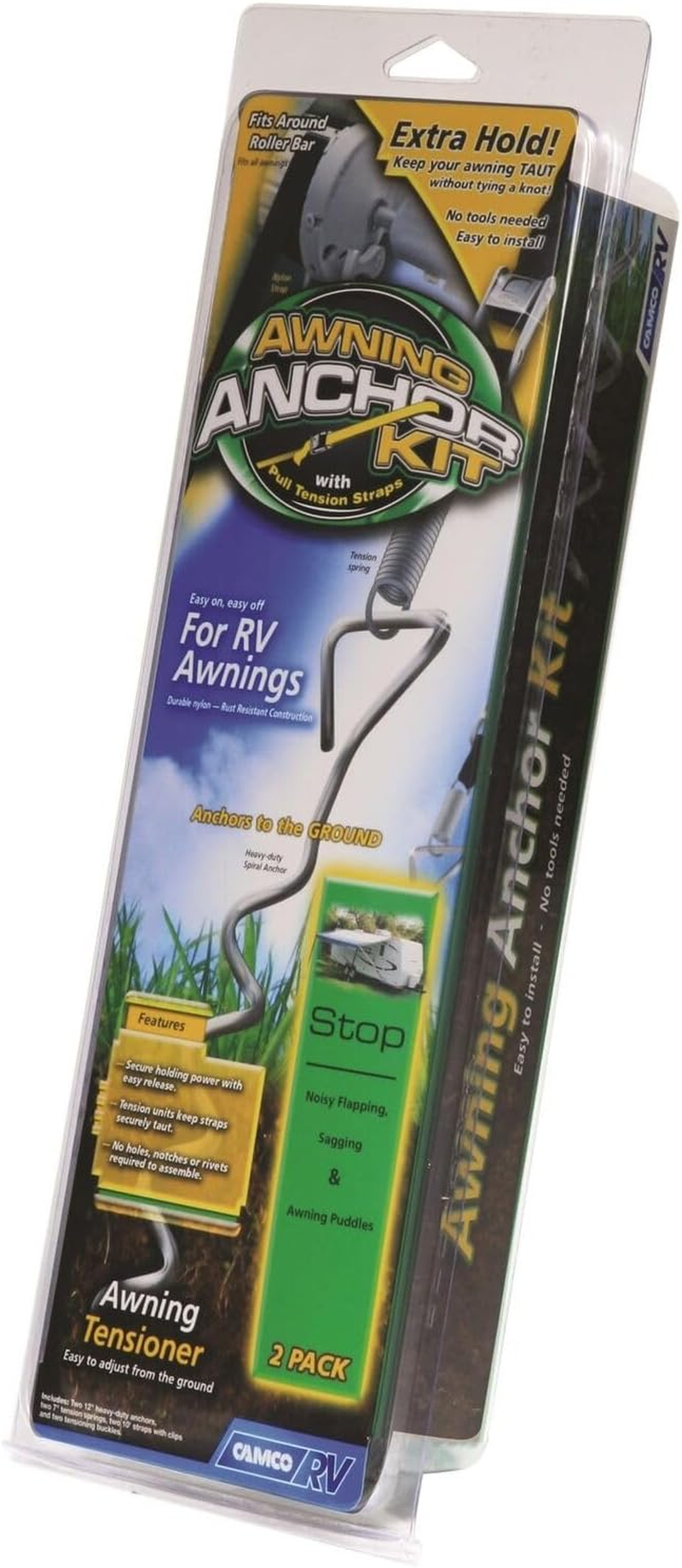 Camco 42593 RV Awning Anchor Kit with Pull Tension Strap image number 1