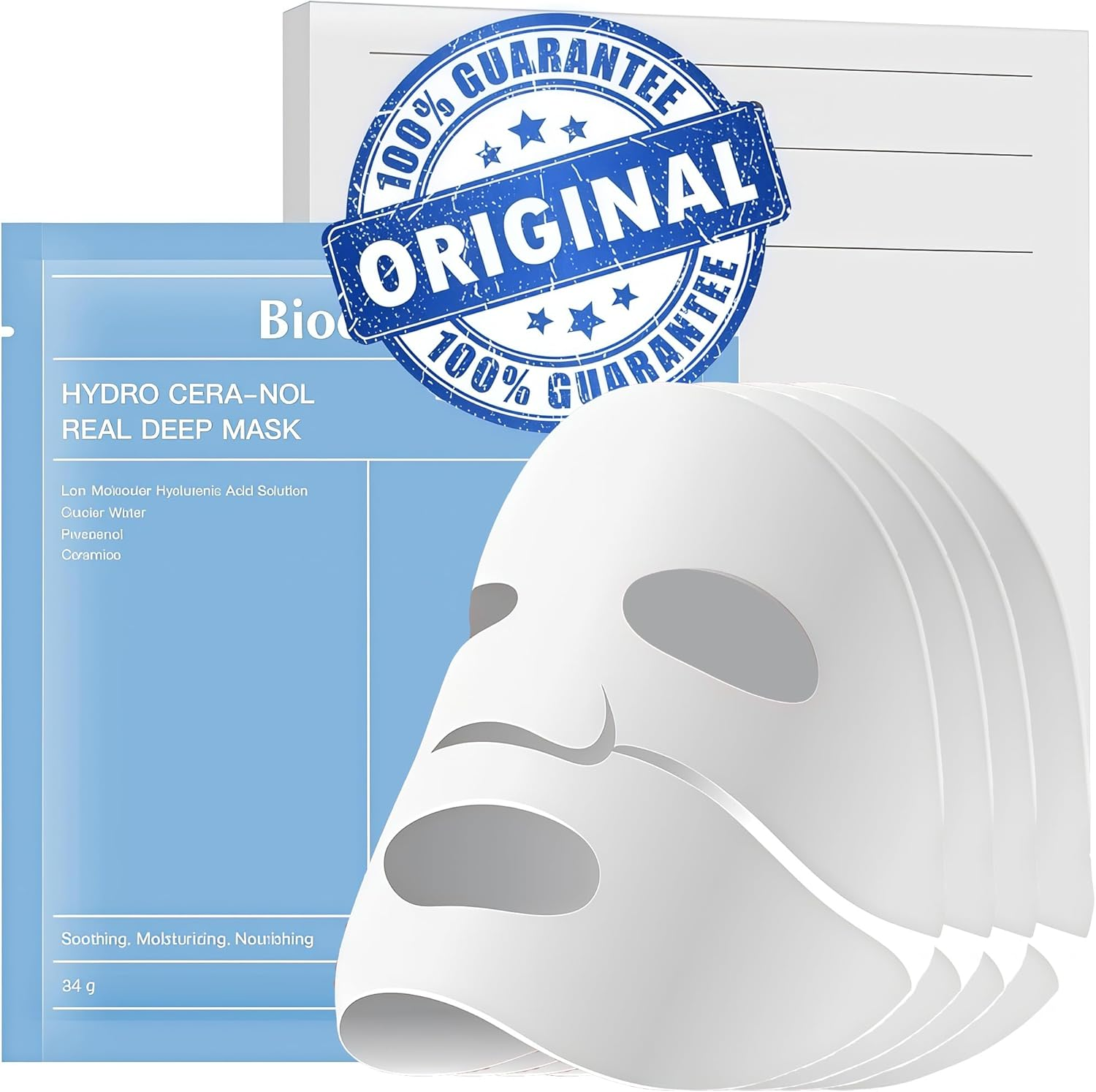 Bio Collagen Face Mask (4 Pack), Overnight Deep Hydrating Collagen Mask for All Skin Types, Anti-Aging Collagen Sheet Mask, Helps to Minimize Wrinkles, Restores Skin Elasticity & Plumpness (Blue(34G X 4Ea))