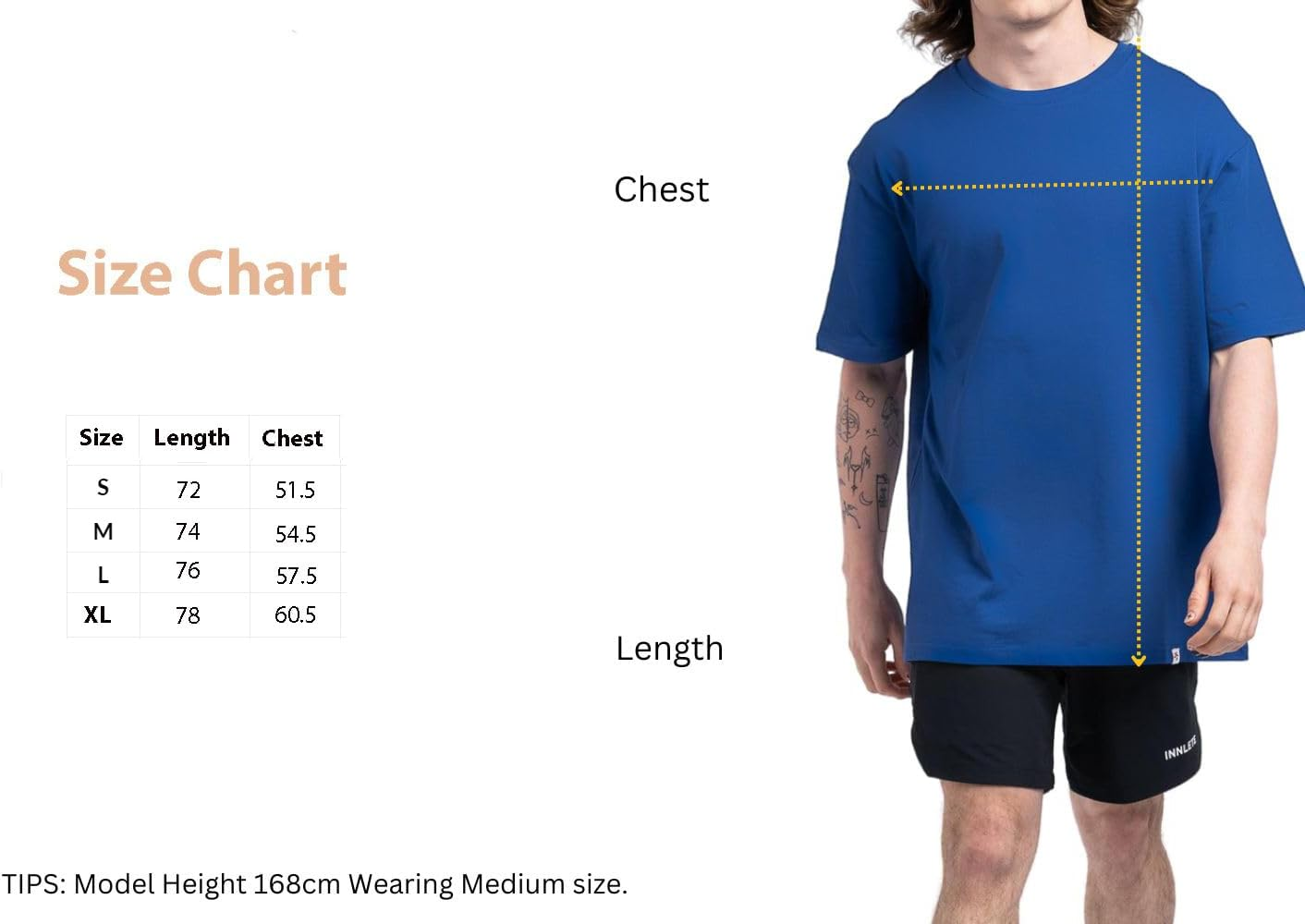 Innlete Premium 100% Cotton T-Shirt &ndash; Oversized Workout Tee, Unisex Casual Summer Top - Blue, Small image number 4