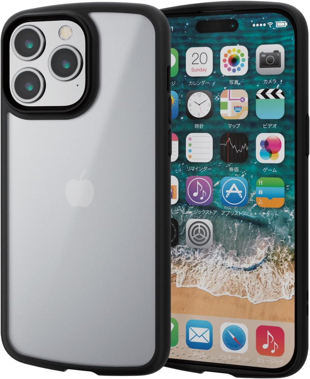 Elecom PM-A23DTSLFCSBK Iphone 15 Pro Max Case, Tough Slim LITE, Translucent, Shock-Absorbing, Thin, Lightweight, Anti-Fingerprint, Includes Strap Seat, Strap Hole, Black