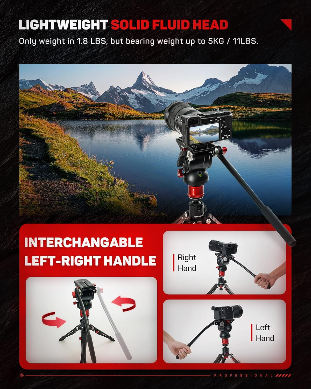 IFOOTAGE Komodo K5S Fluid Head, Aluminum Tripod Head Camera Video Head for DSLR Camera, Camcorder, Monopod and Tripod, Payload 5KG/11LB image number 2