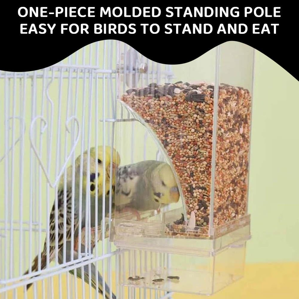 2 Pack Automatic No-Mess Bird Feeder &ndash; Transparent Acrylic Foraging Feeder Cage Attachment for Parrots, Canaries, Cockatoos & Small Birds image number 1