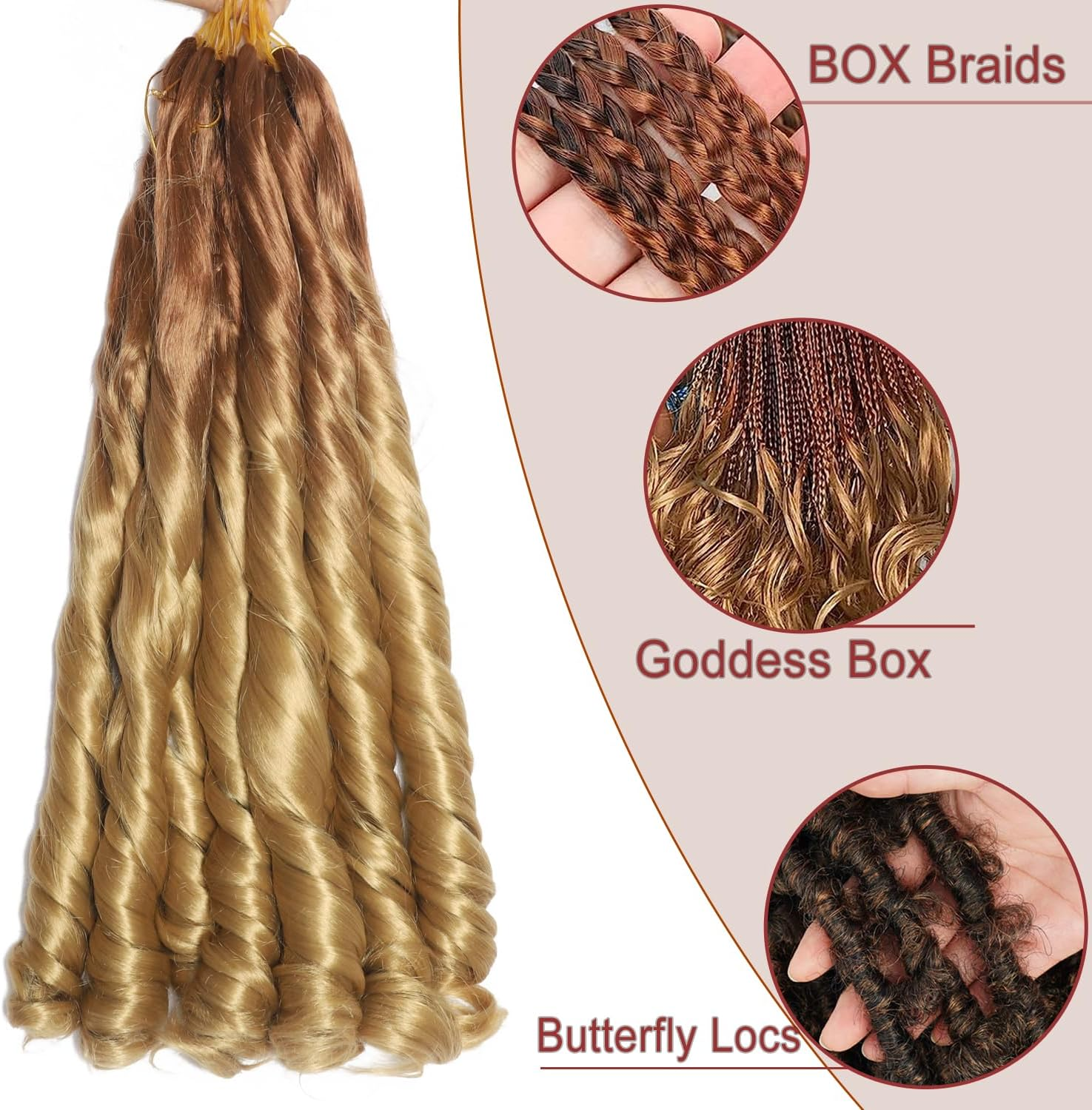 French Curl Braiding Hair 22 Inch 8 Packs Curly Braiding Hair Pre Stretched French Curl Crochet Braids Extensions for Braiding (OT30/27, 22 Inch (Pack of 8)) - 1B image number 5